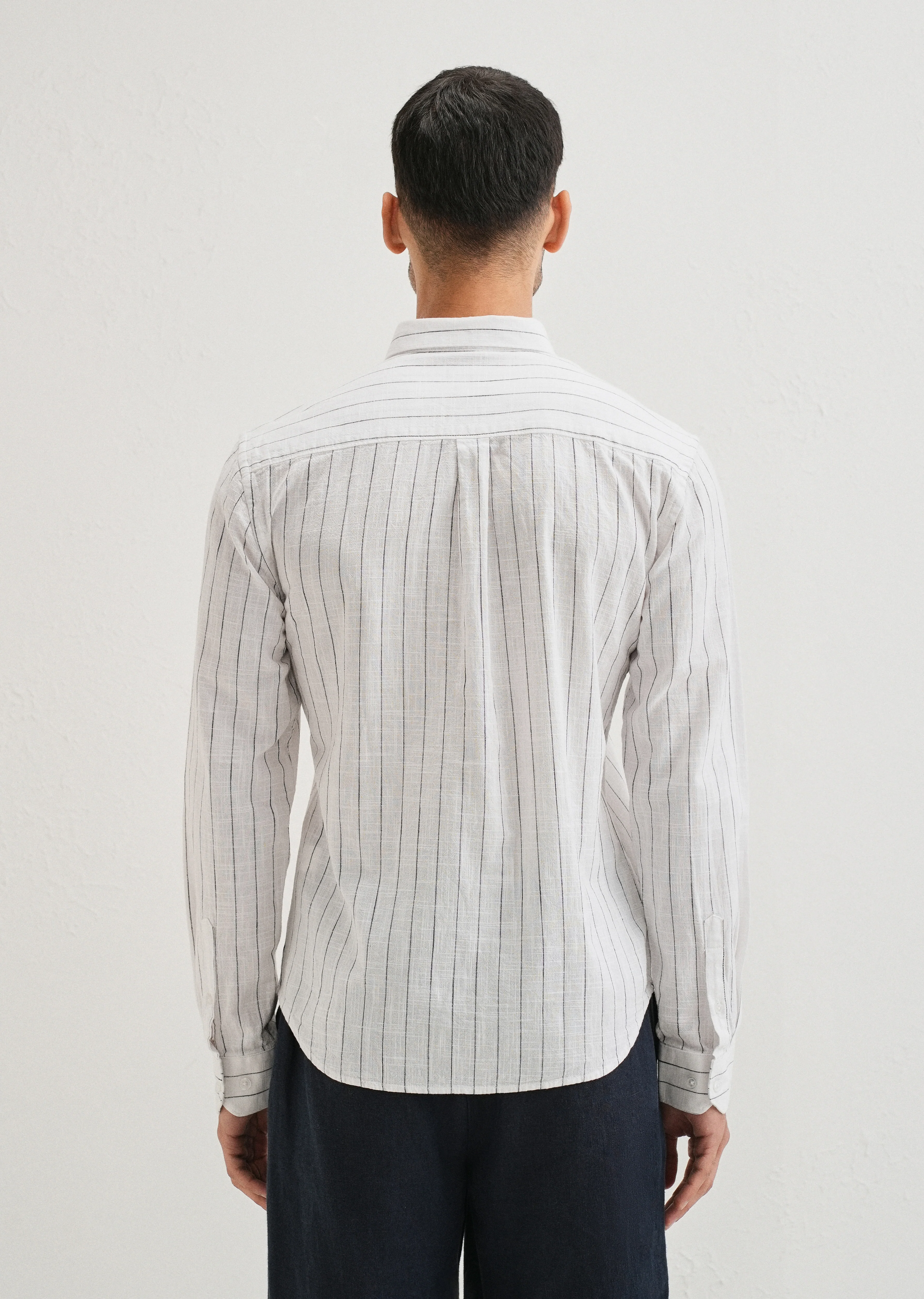 Chalk White Striped Cotton Linen Shirt - Image 2