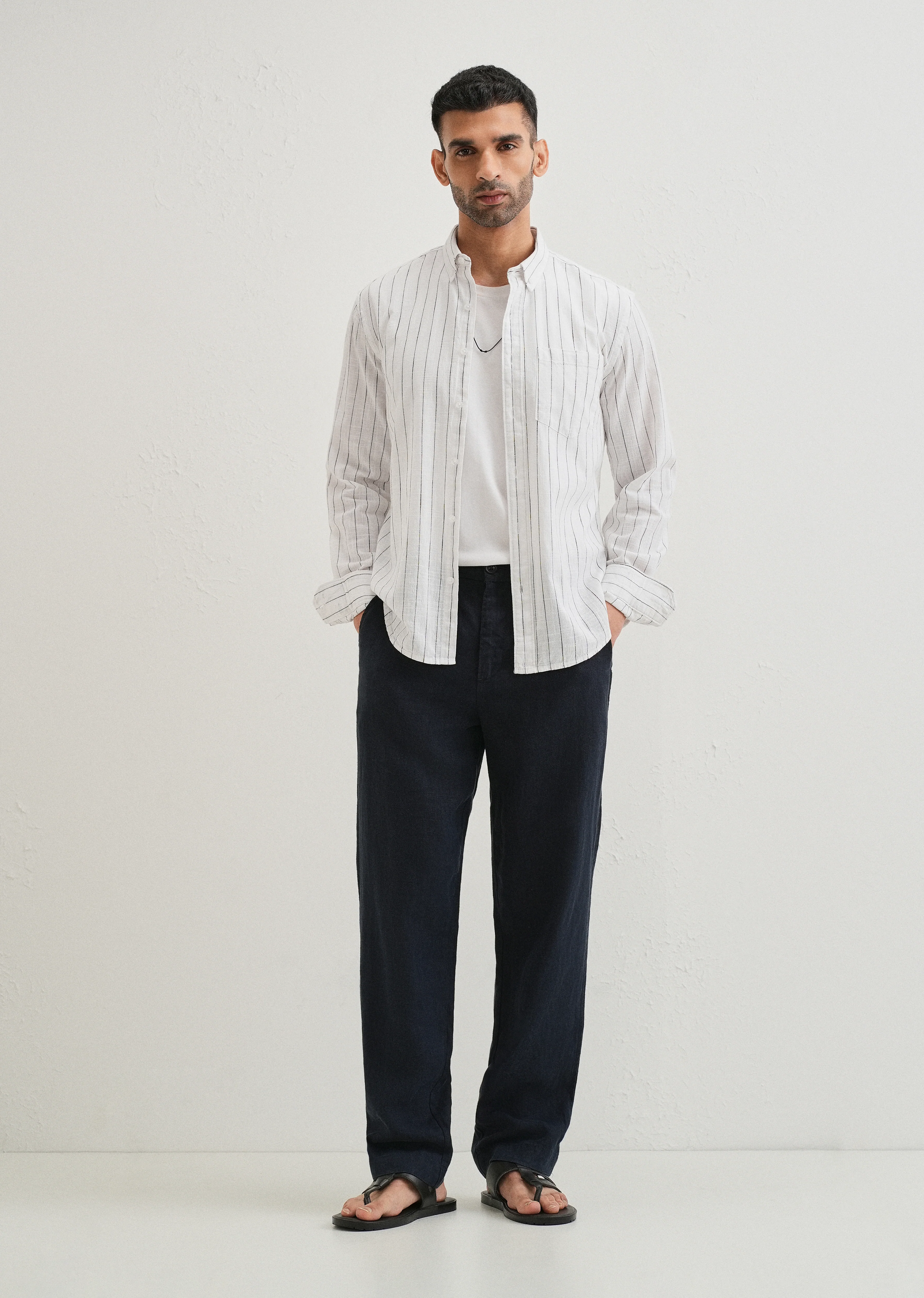 Chalk White Striped Cotton Linen Shirt - Image 6
