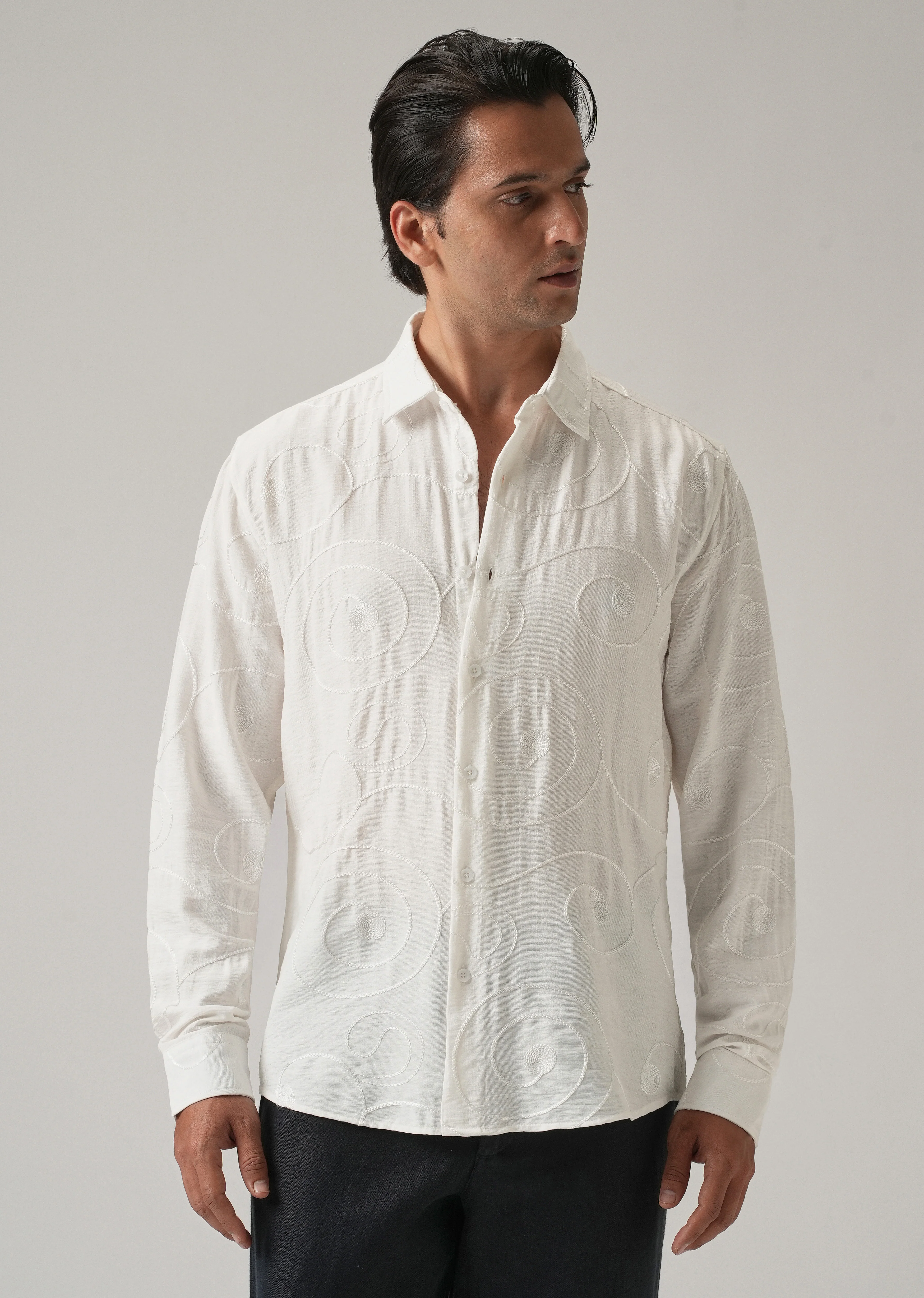 White Swirl Embroidery Shirt - Image 3