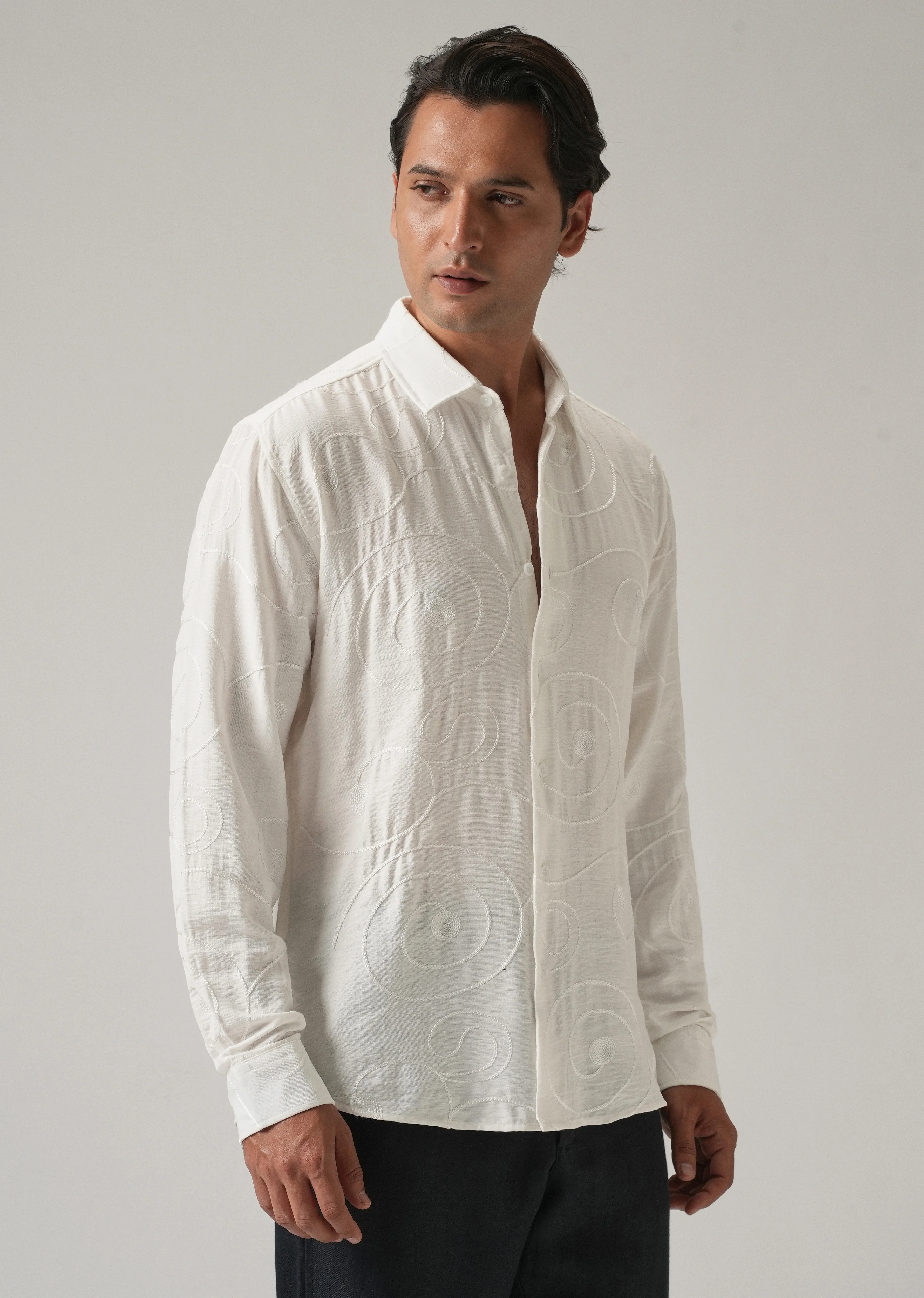 White Swirl Embroidery Shirt - Image 4
