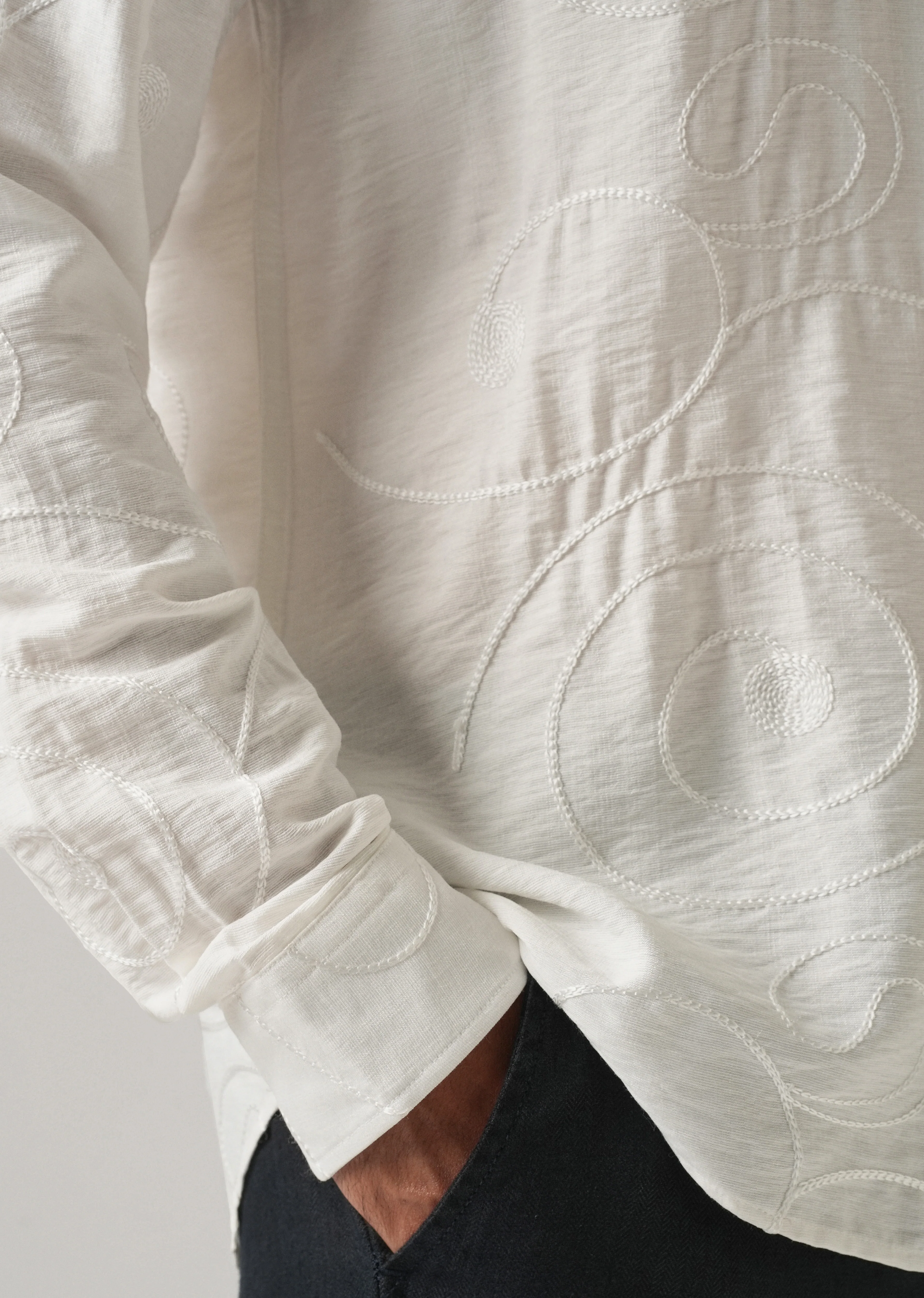 White Swirl Embroidery Shirt - Image 5