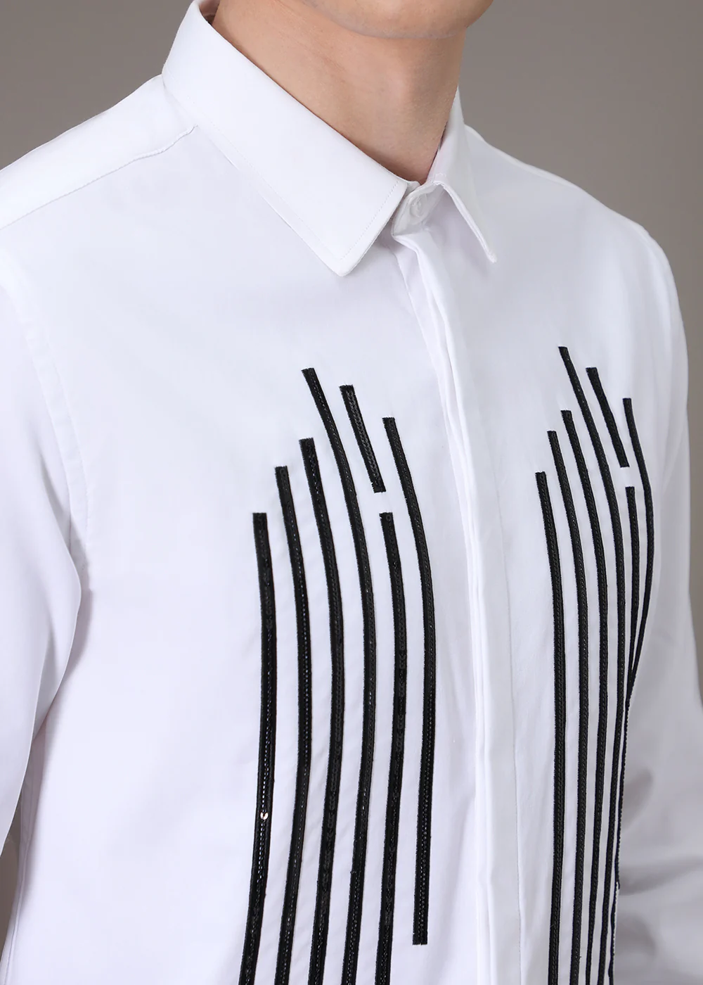 White Symmetry Striped Designer Shirt - Image 2