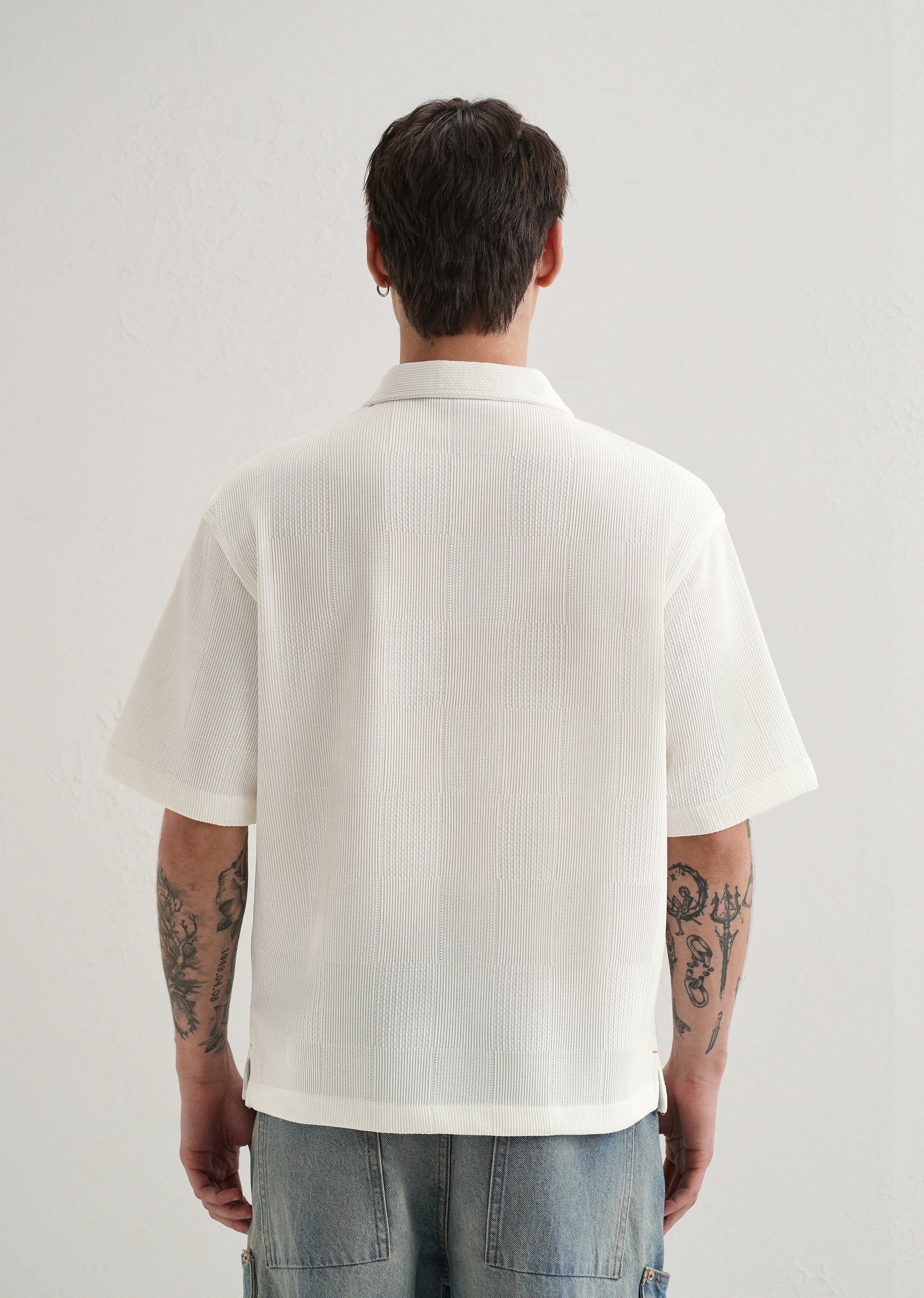 White Textured Check Knit Shirt - Image 2