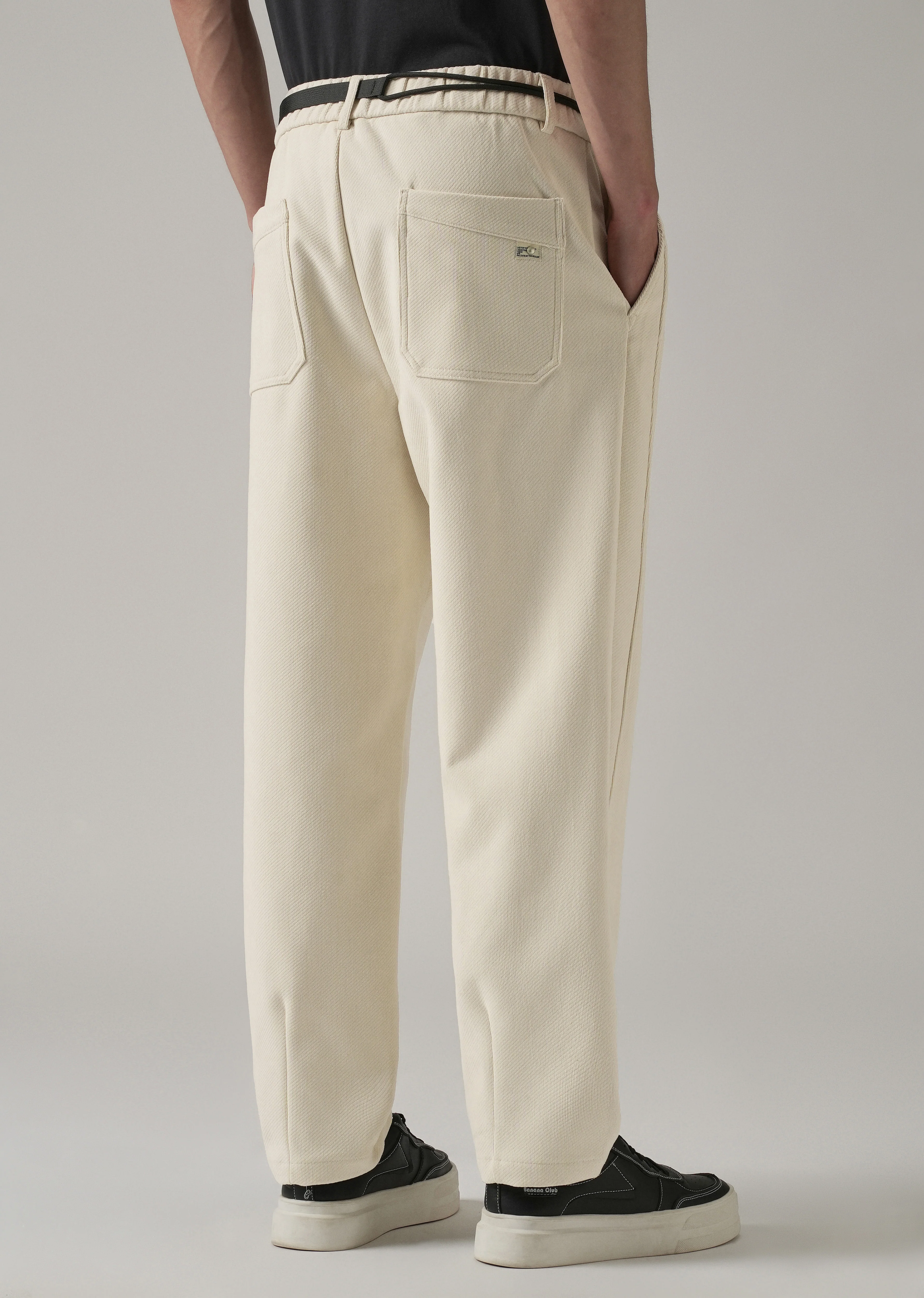 White Textured Corduroy Belt Pant - Image 2