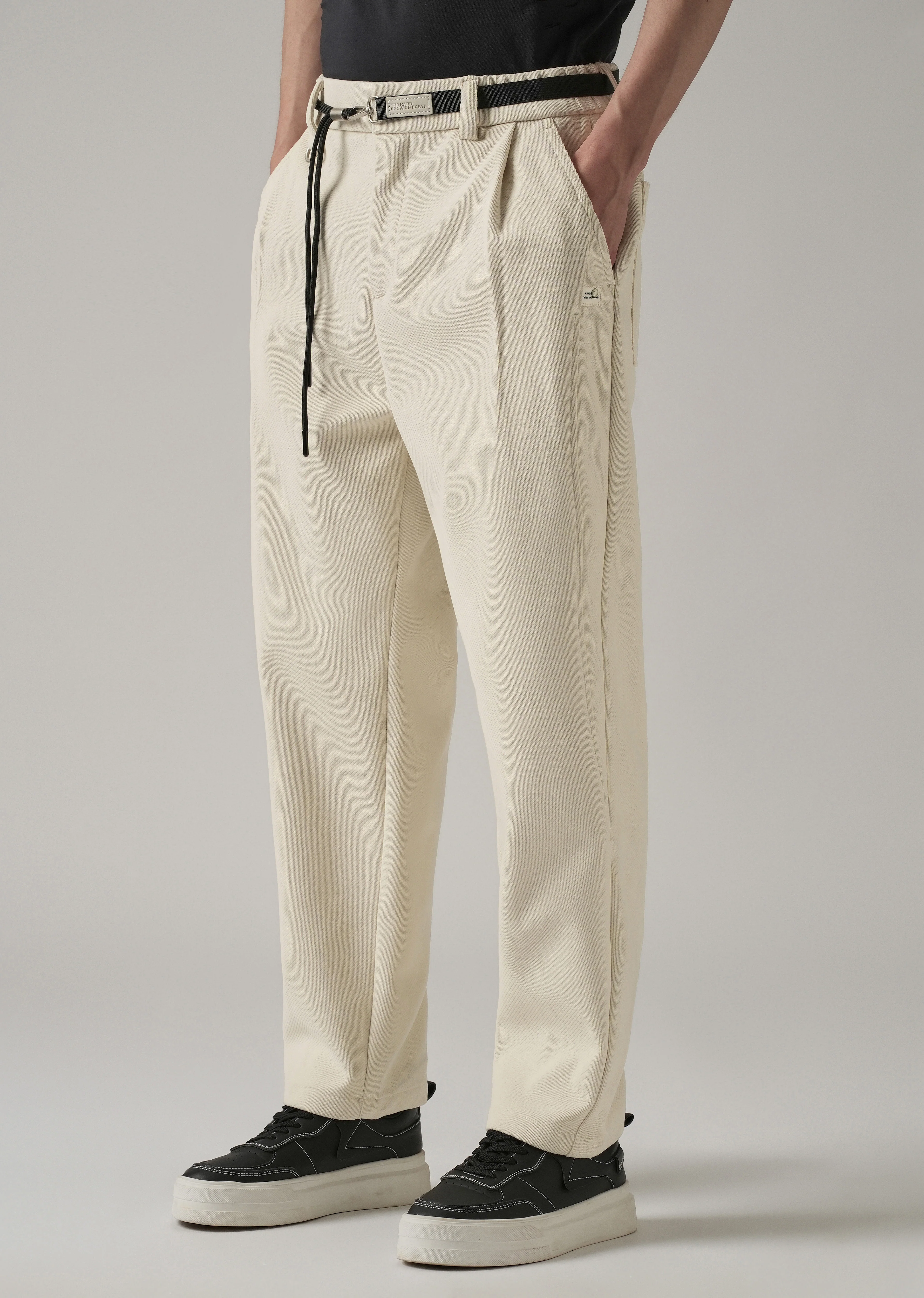 White Textured Corduroy Belt Pant - Image 4