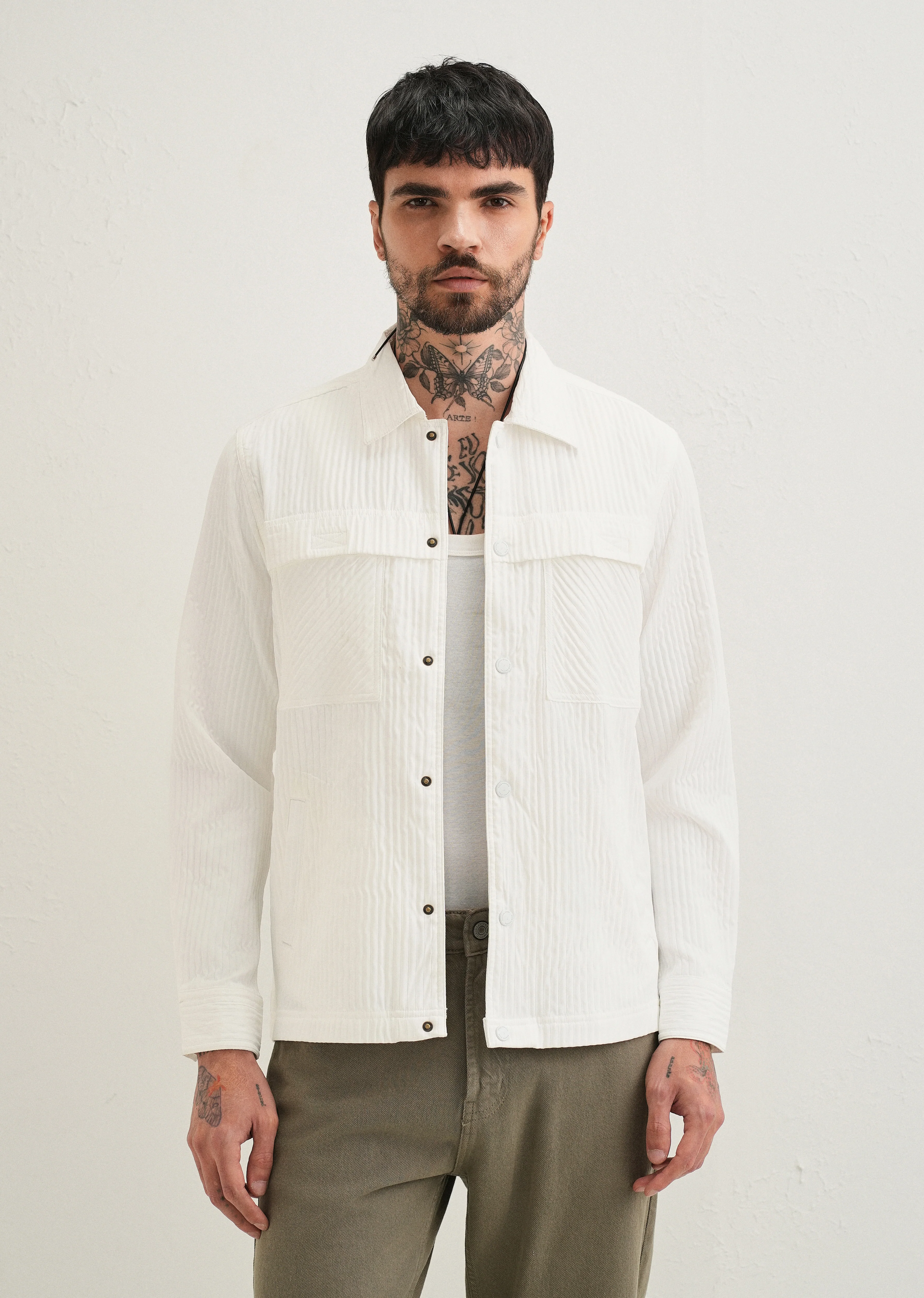 White Textured Utility Shacket - Image 2