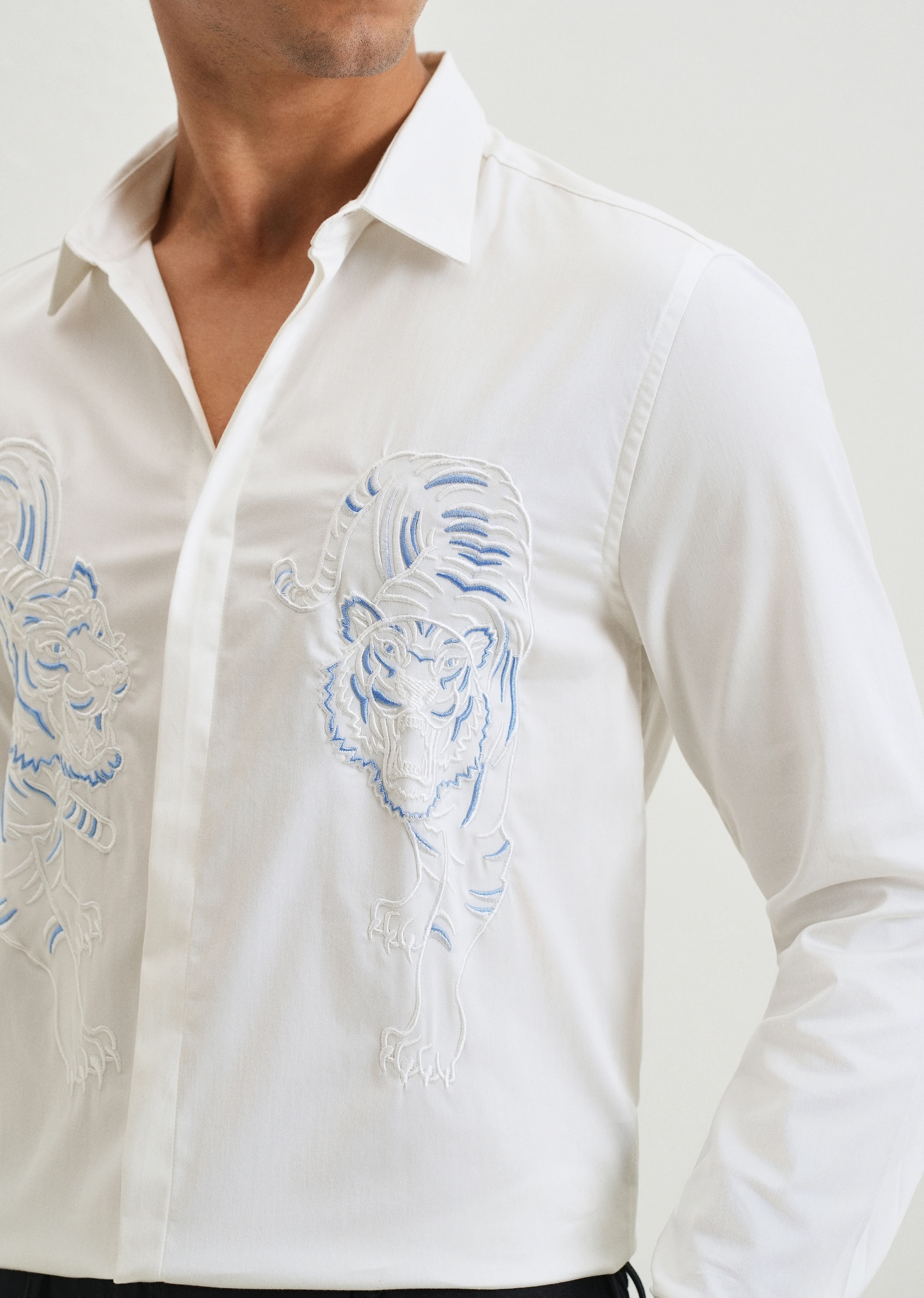 White Tiger Embroidered Designer Shirt - Image 2