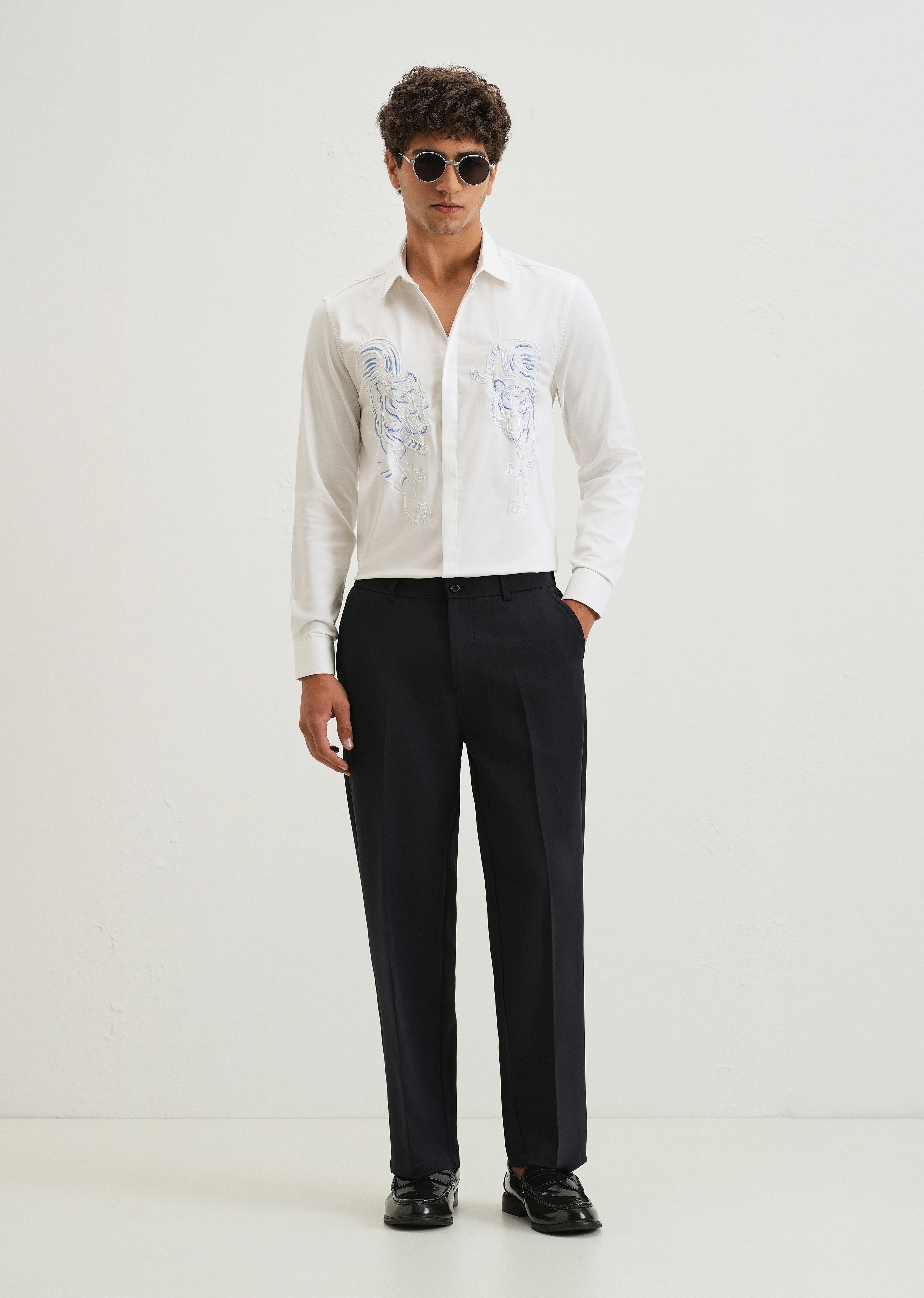 White Tiger Embroidered Designer Shirt - Image 6