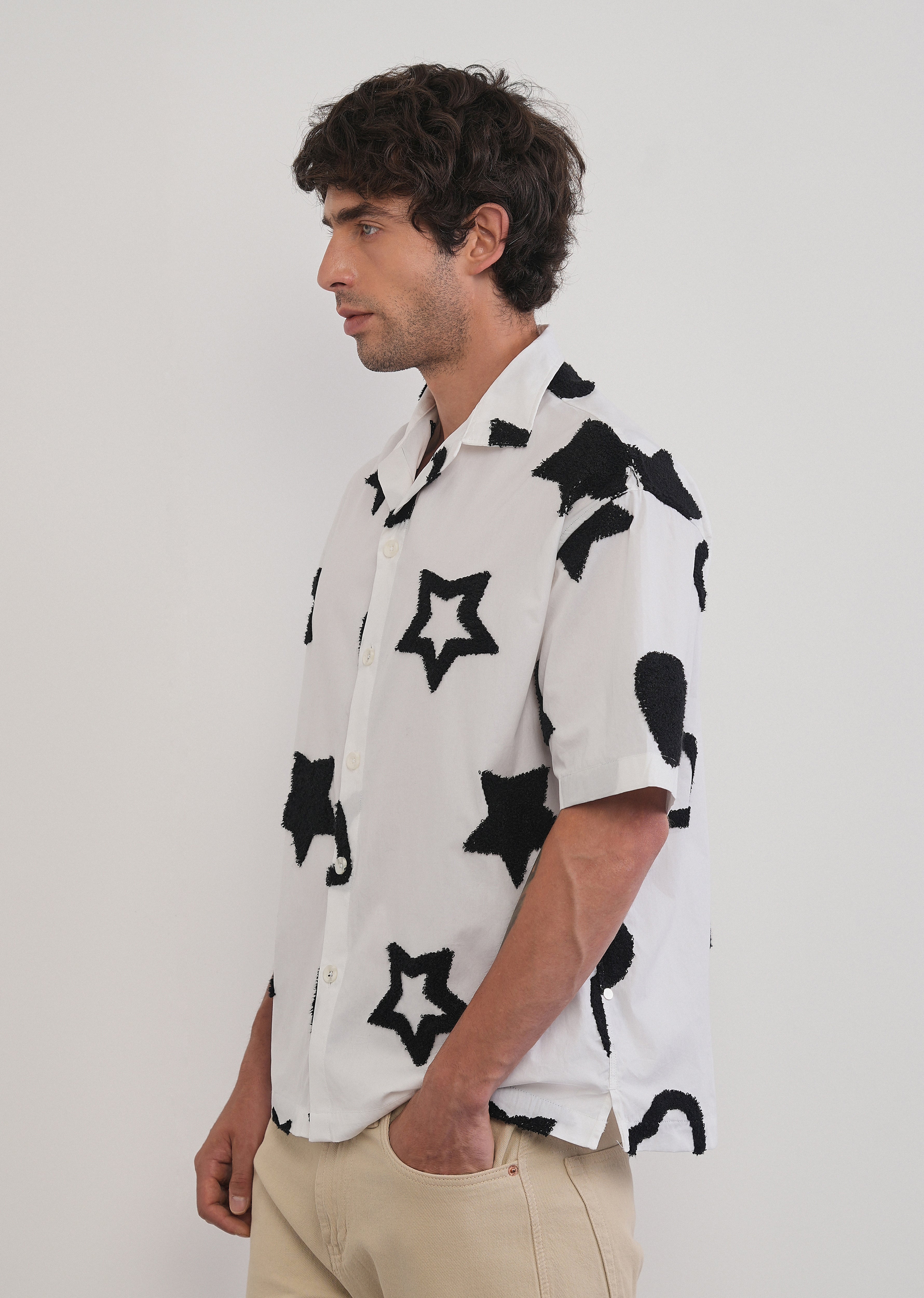 White Tufted Star Pattern Shirt - Image 4