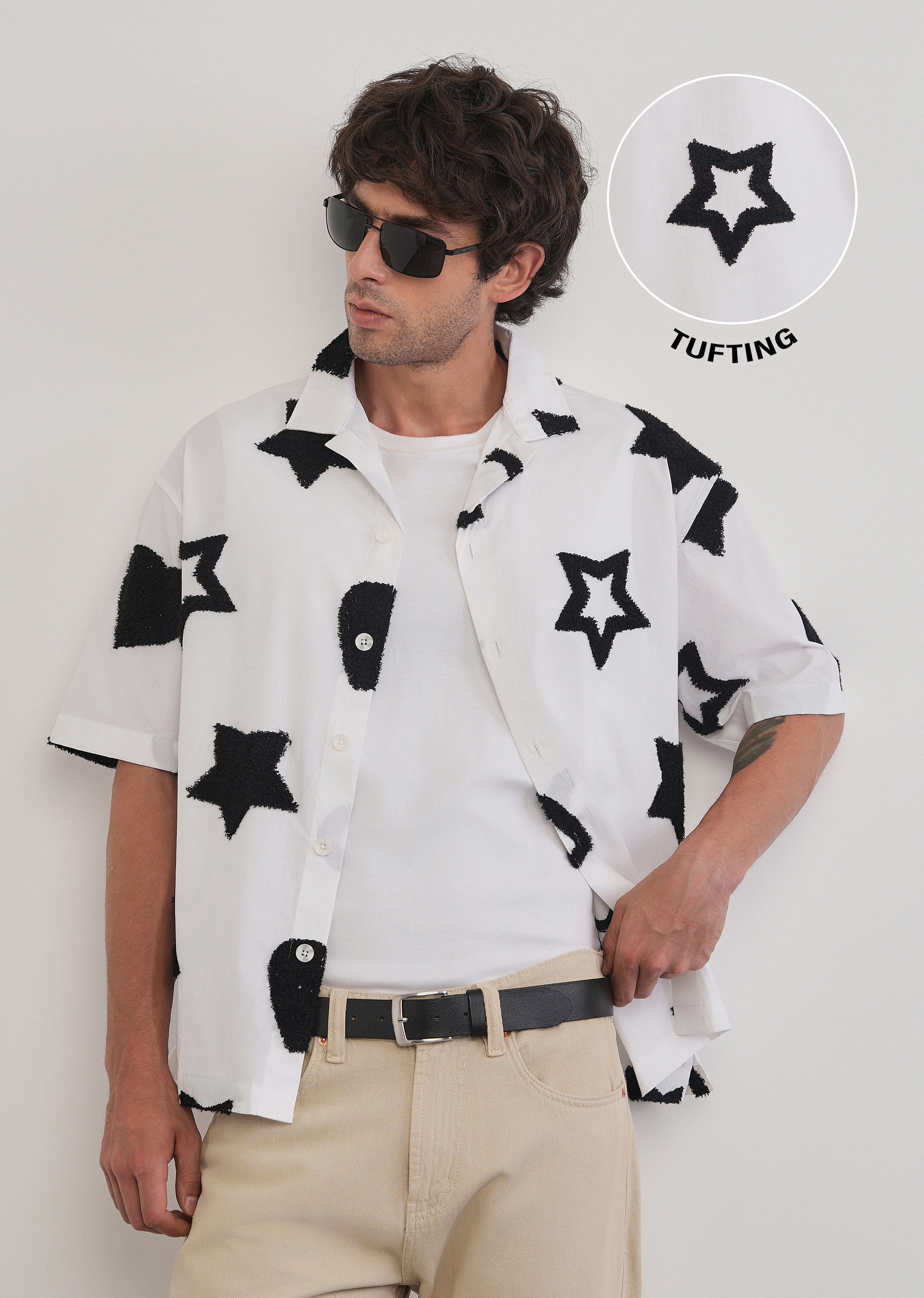 White Tufted Star Pattern Shirt - Image 7