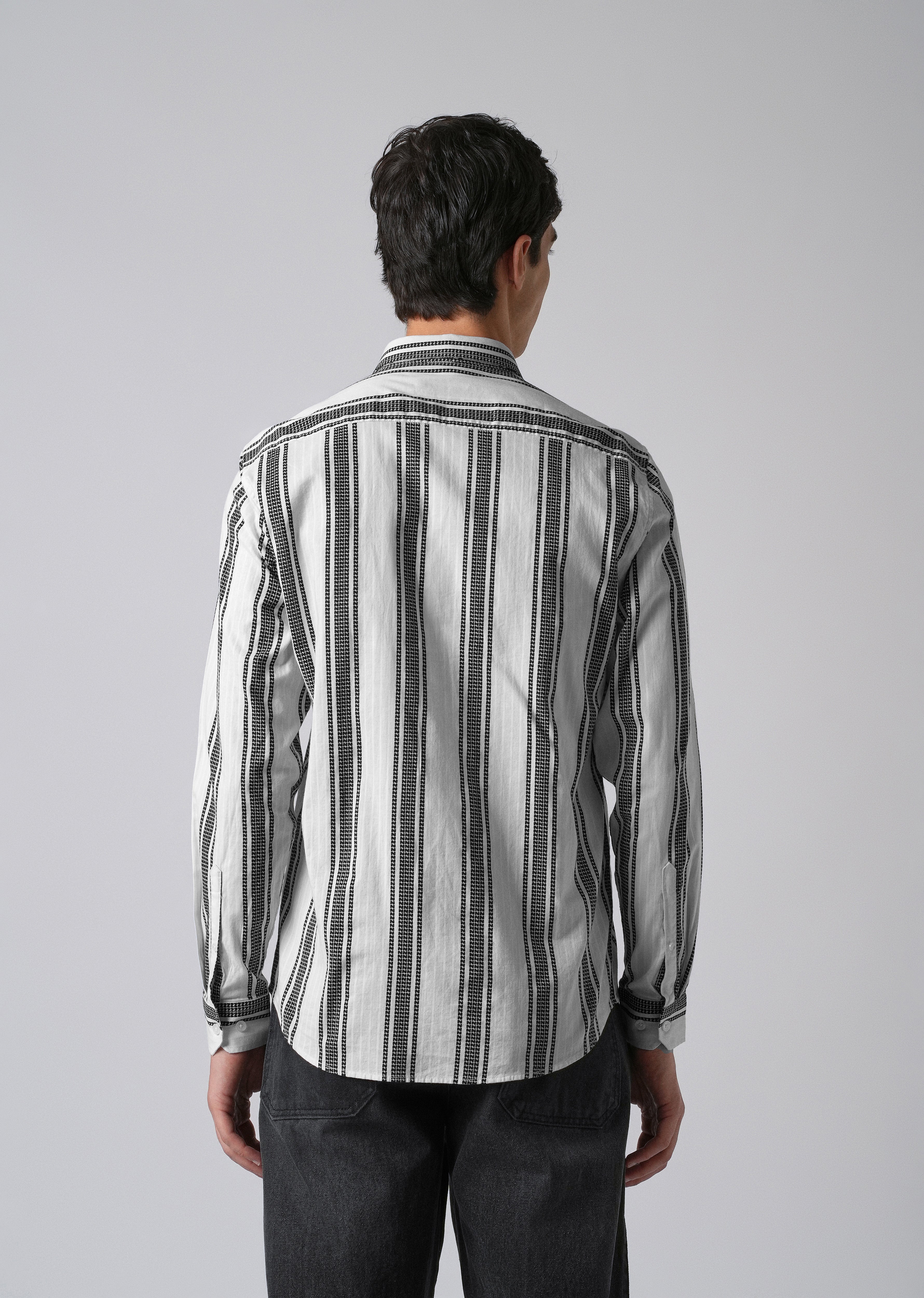 White Vertical Stripe Cotton/Linen Shirt - Image 2