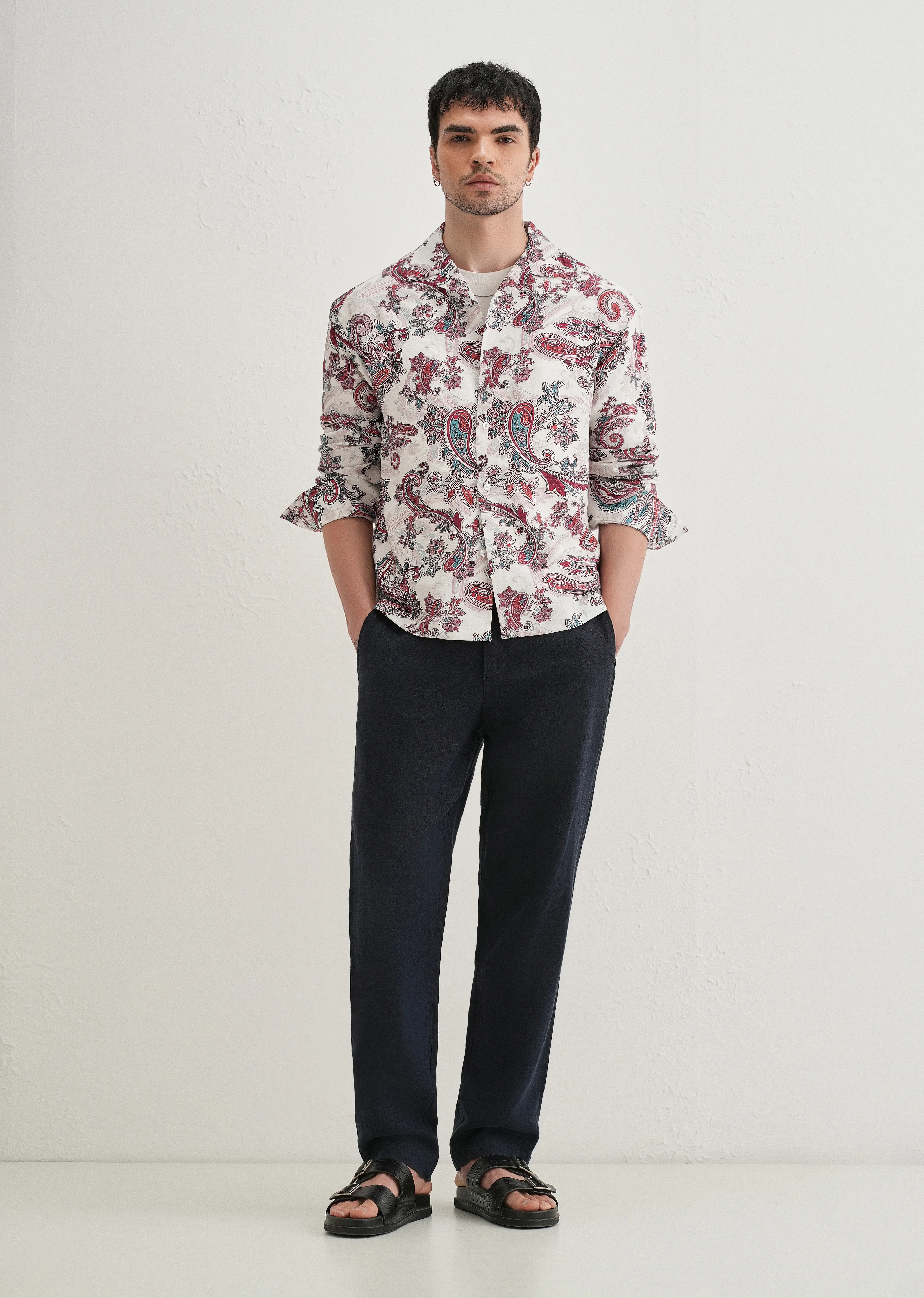 White Vintage Rose Paisley Printed Shirt - Image 6