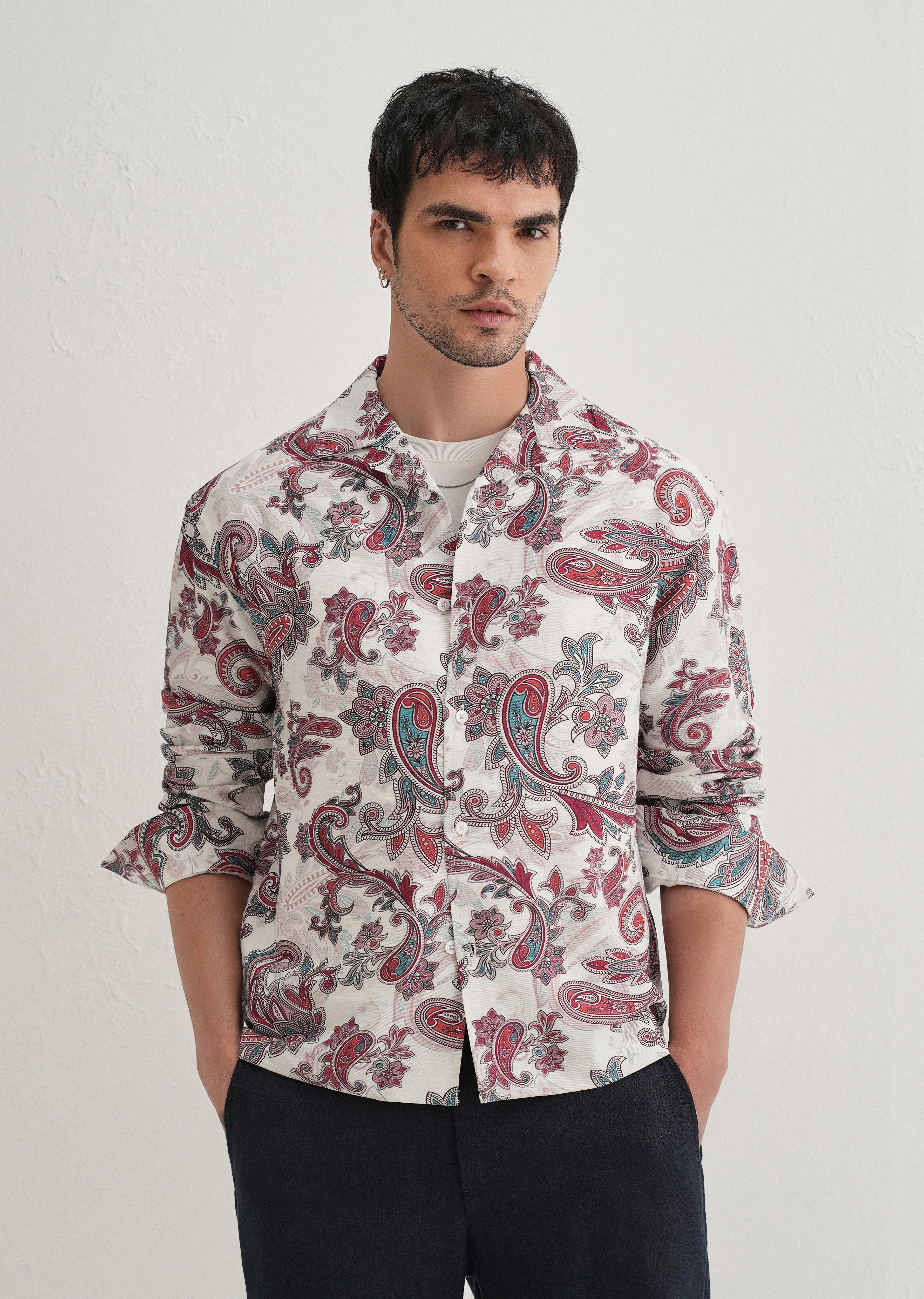 White Vintage Rose Paisley Printed Shirt - Image 7