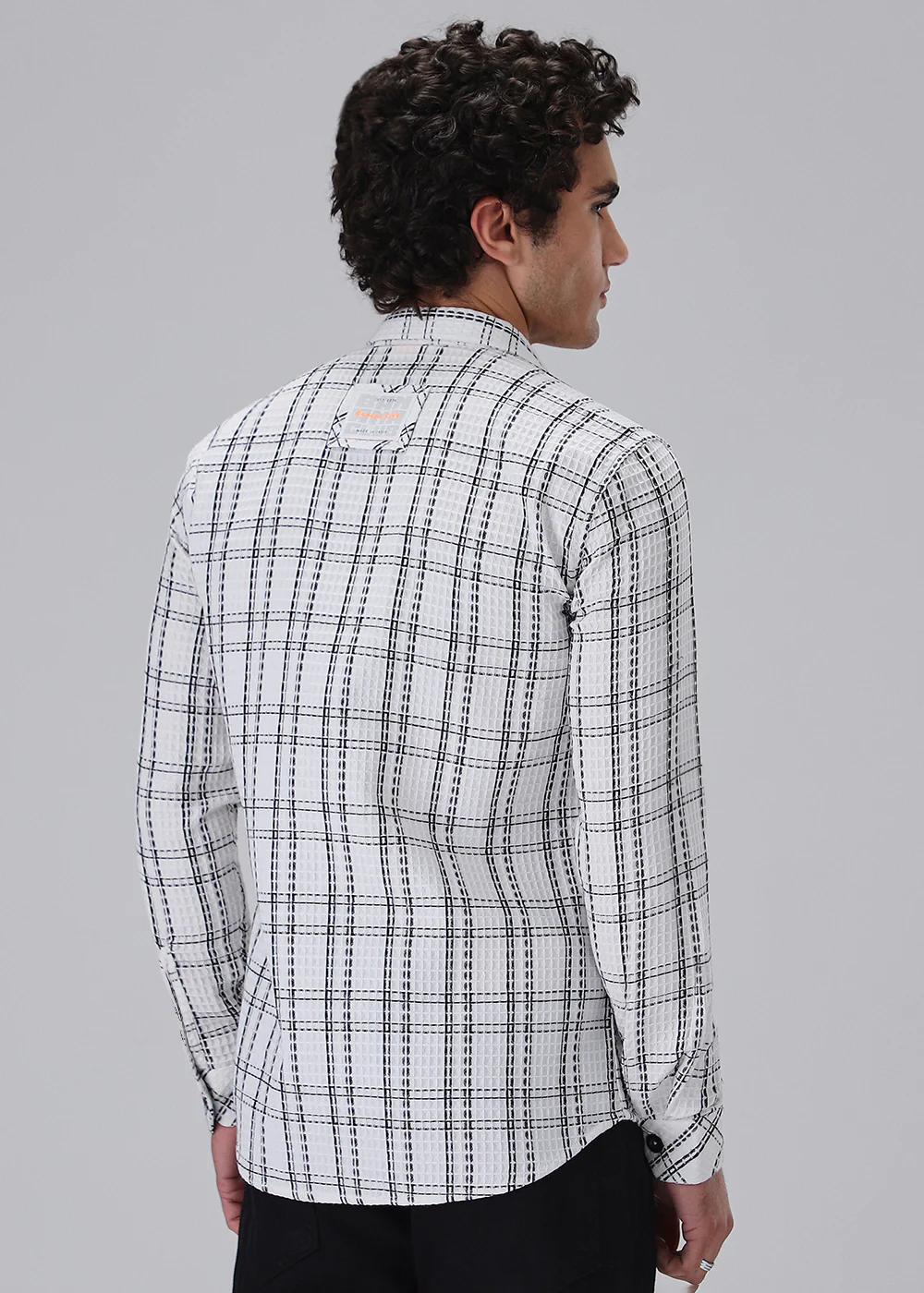 White Waffle Plaid Check Shirt - Image 4