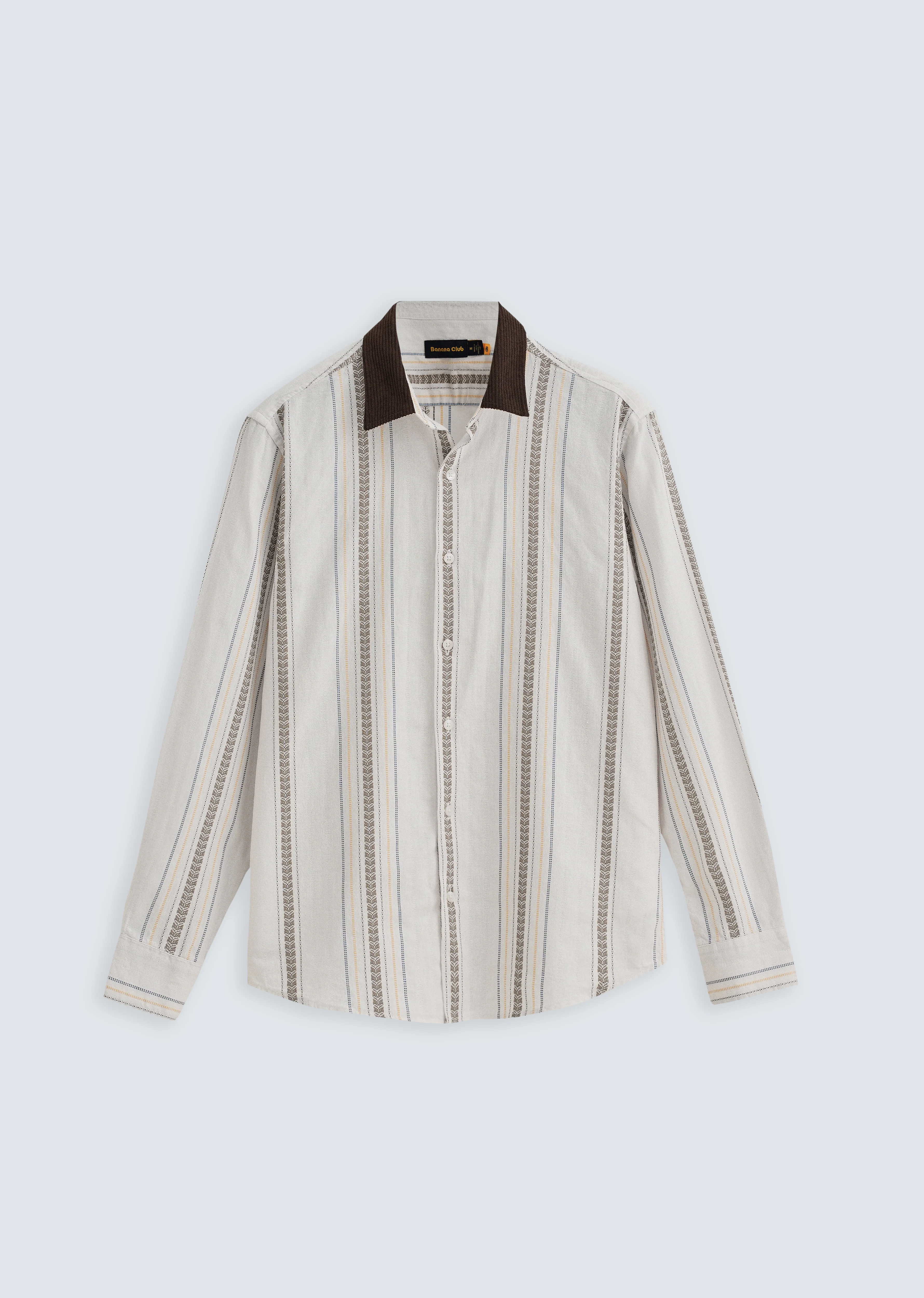 White Woven Striped Suede Collar Shirt - Image 2