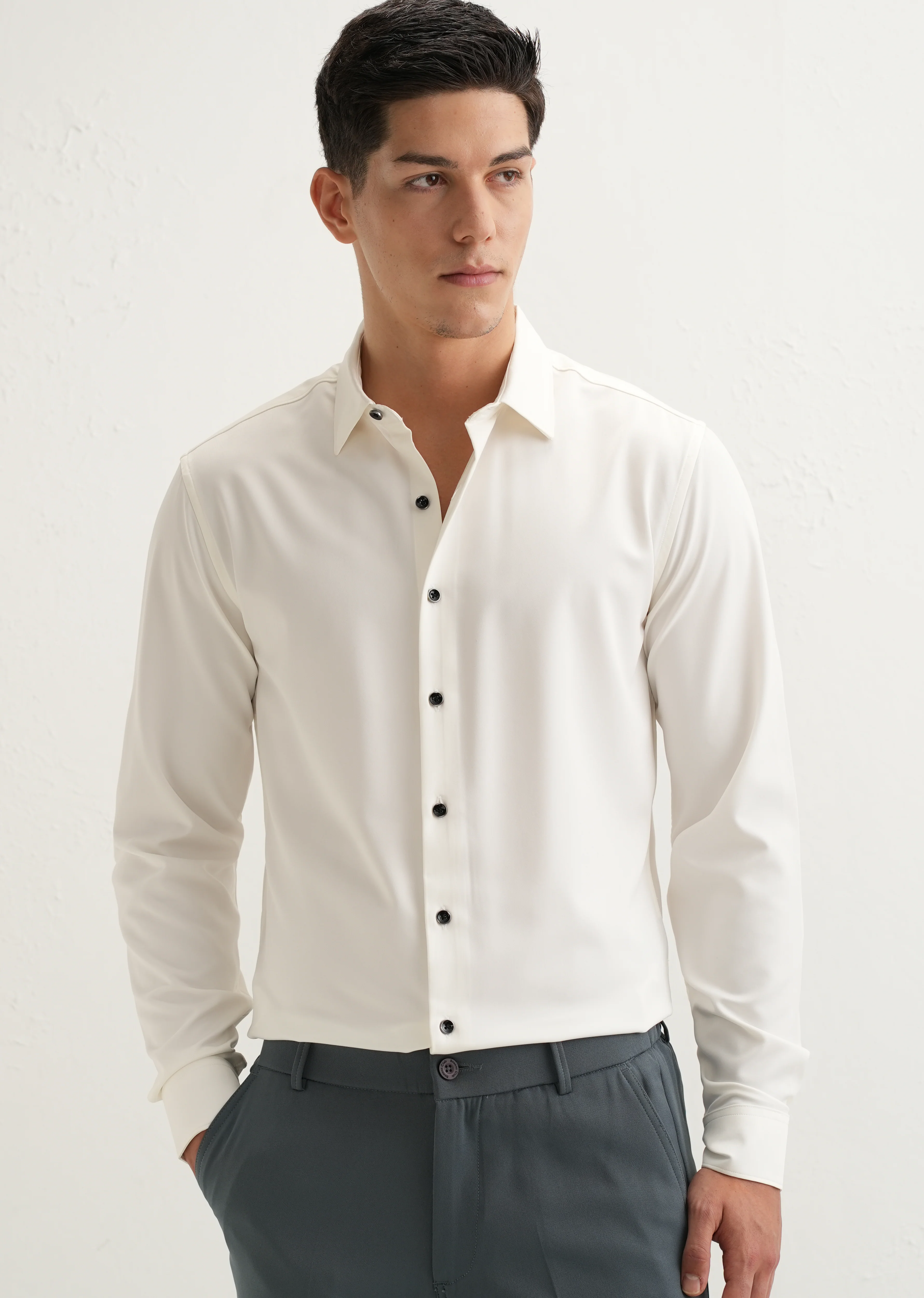 White Wrinkle Free Plain Shirt - Image 7