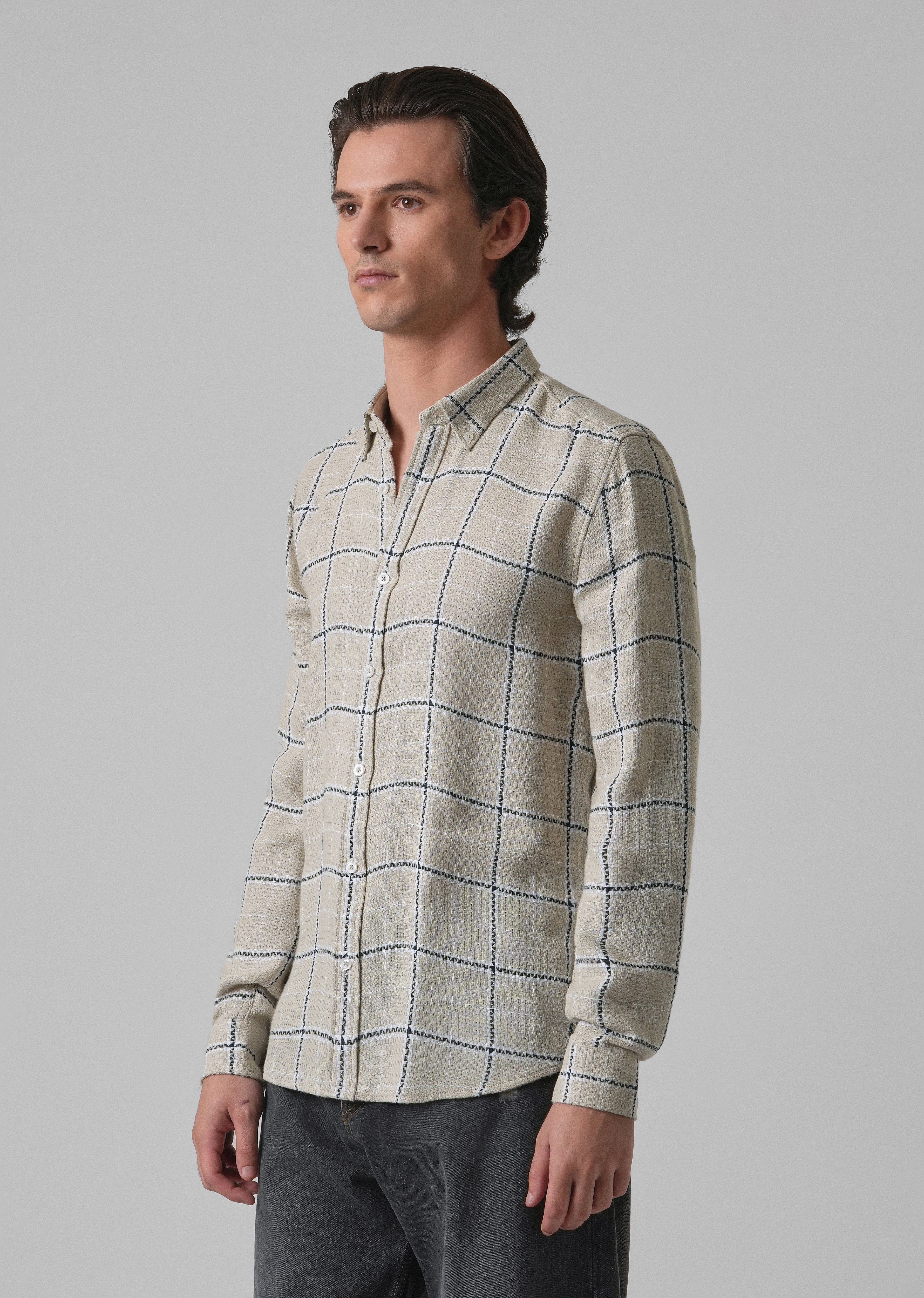 Widegrid Cream Check Shirt - Image 4