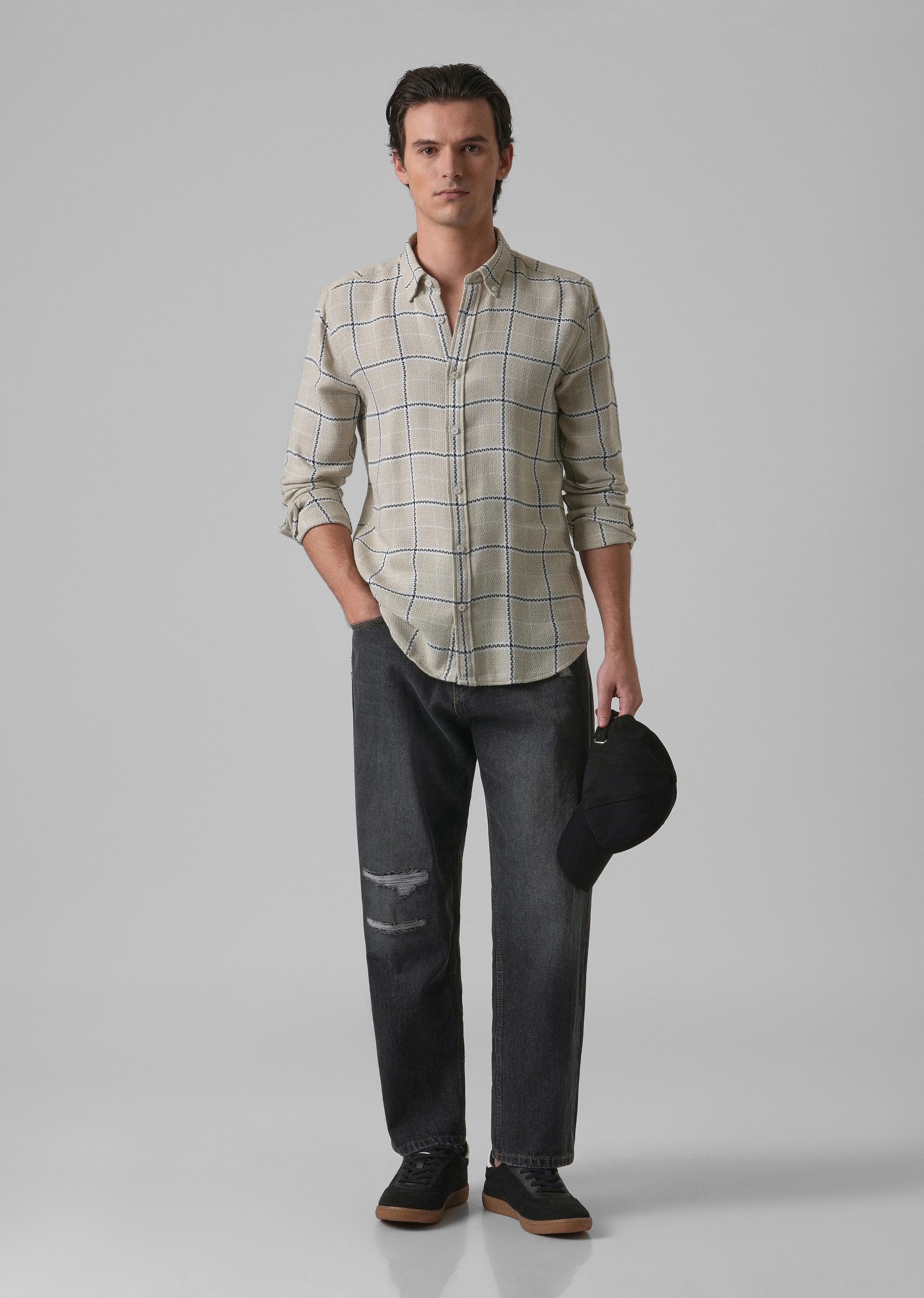 Widegrid Cream Check Shirt - Image 6