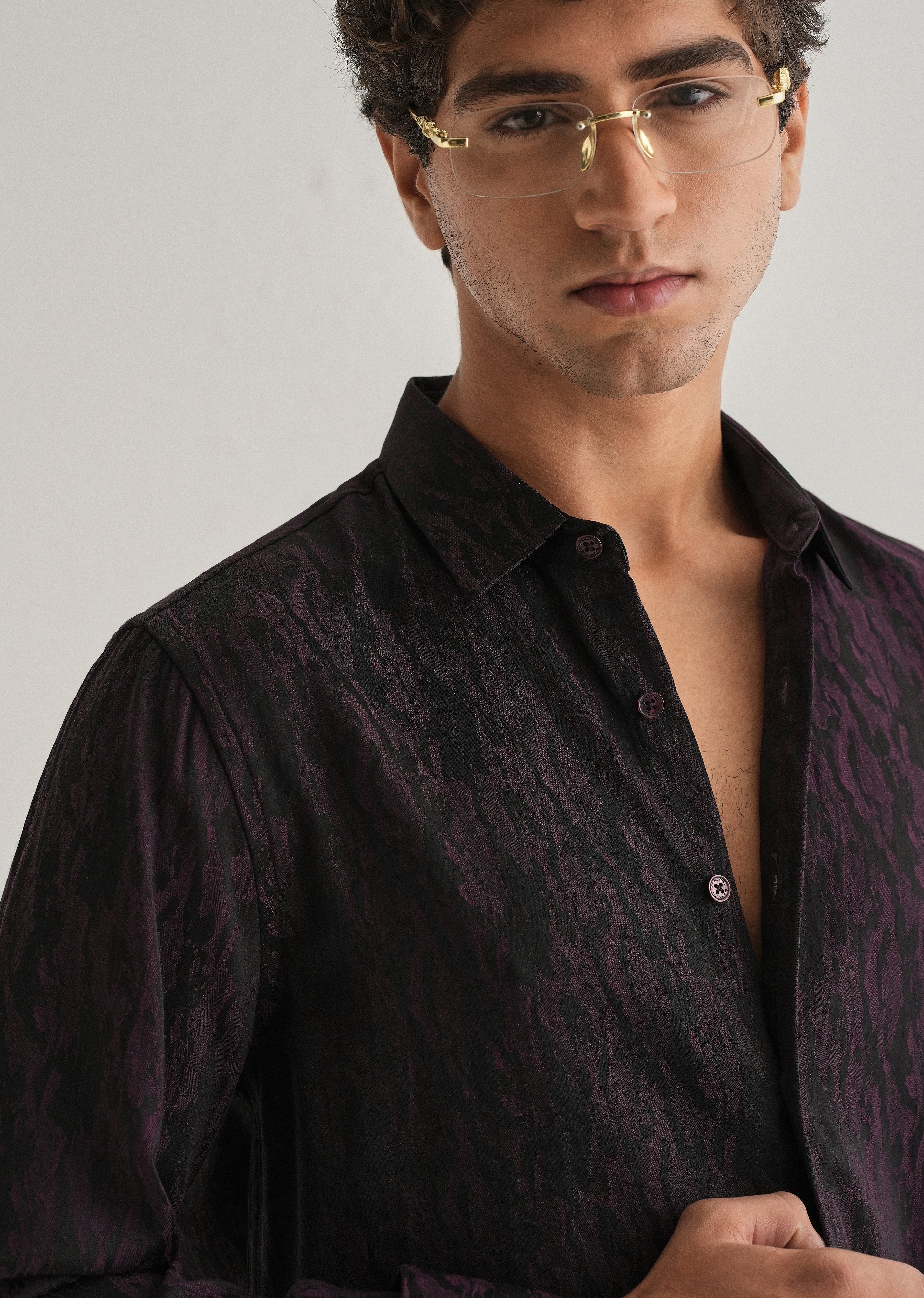 Wine Abstract Jacquard Shirt - Image 2