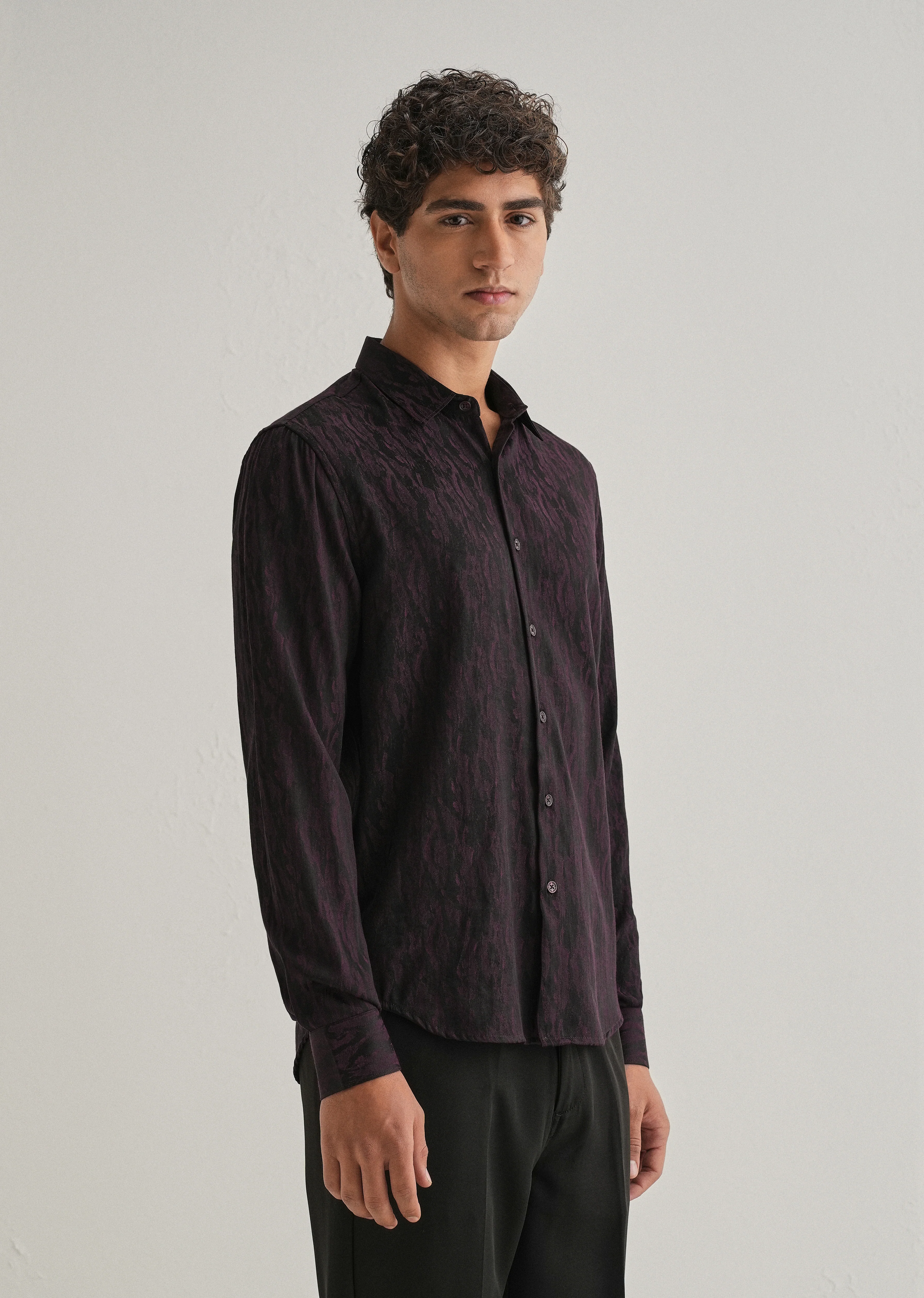 Wine Abstract Jacquard Shirt - Image 5