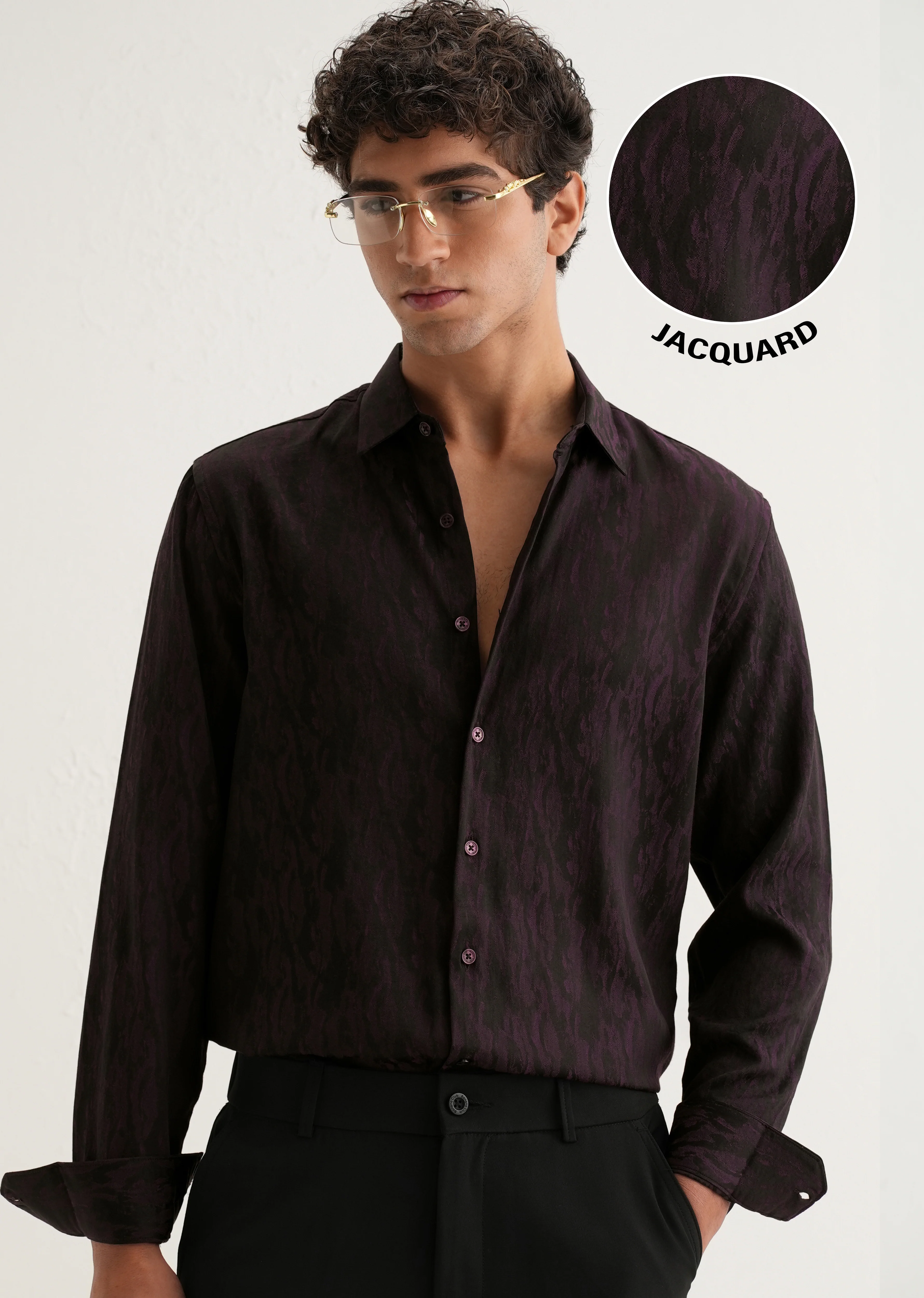 Wine Abstract Jacquard Shirt - Image 6