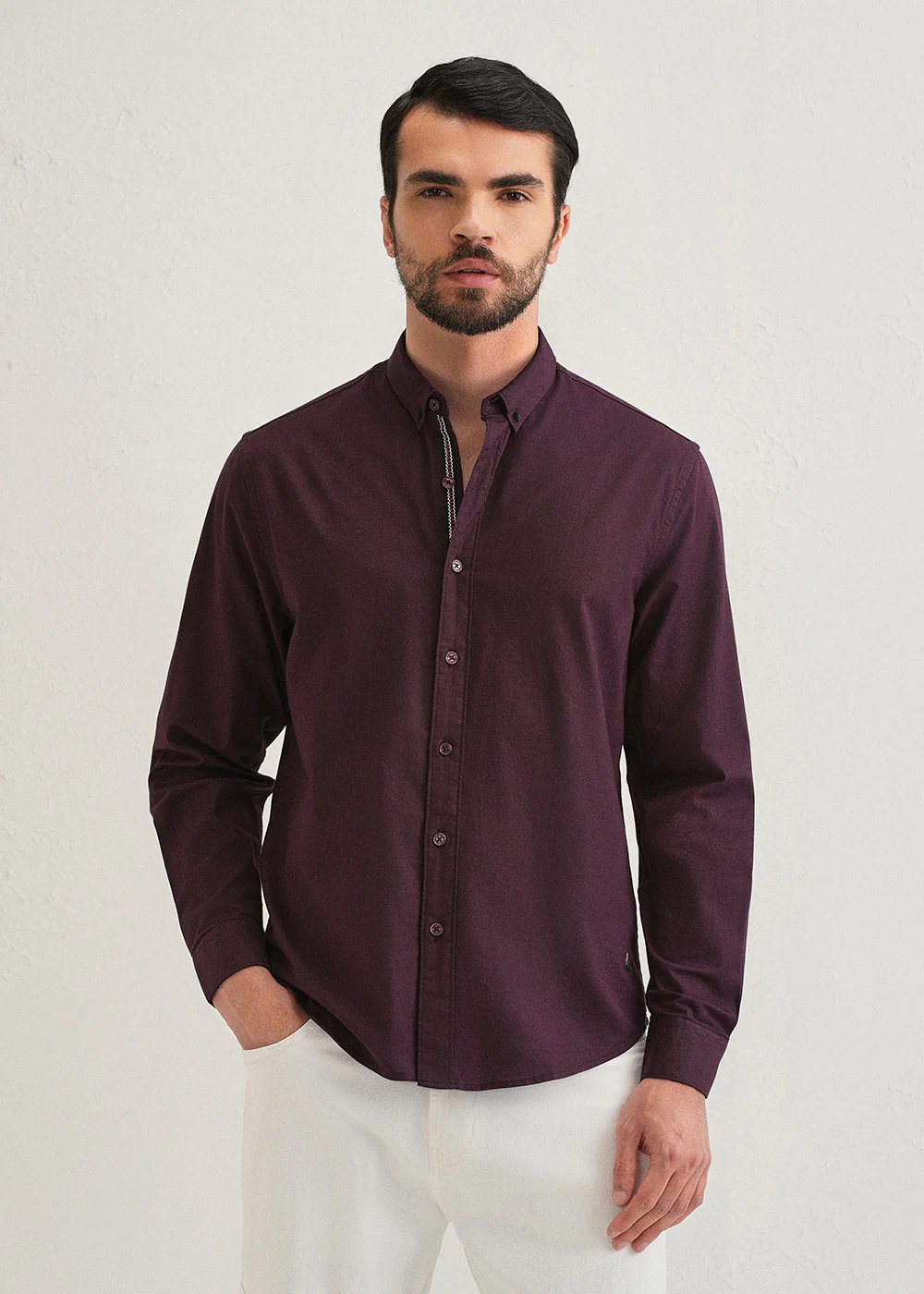 Wine Contrast Placket Shirt - Image 3