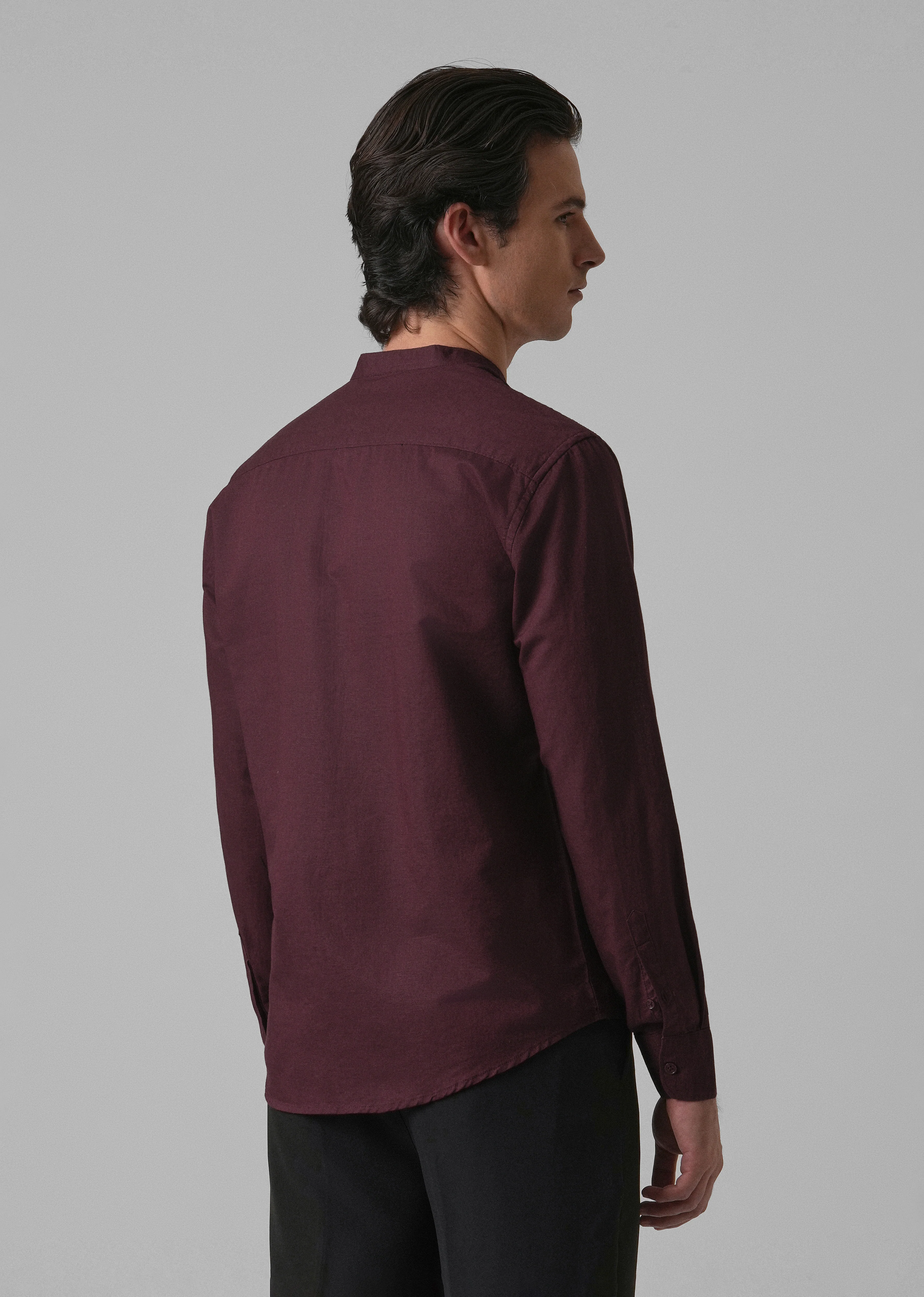 Wine Cotton Linen Shirt - Image 2