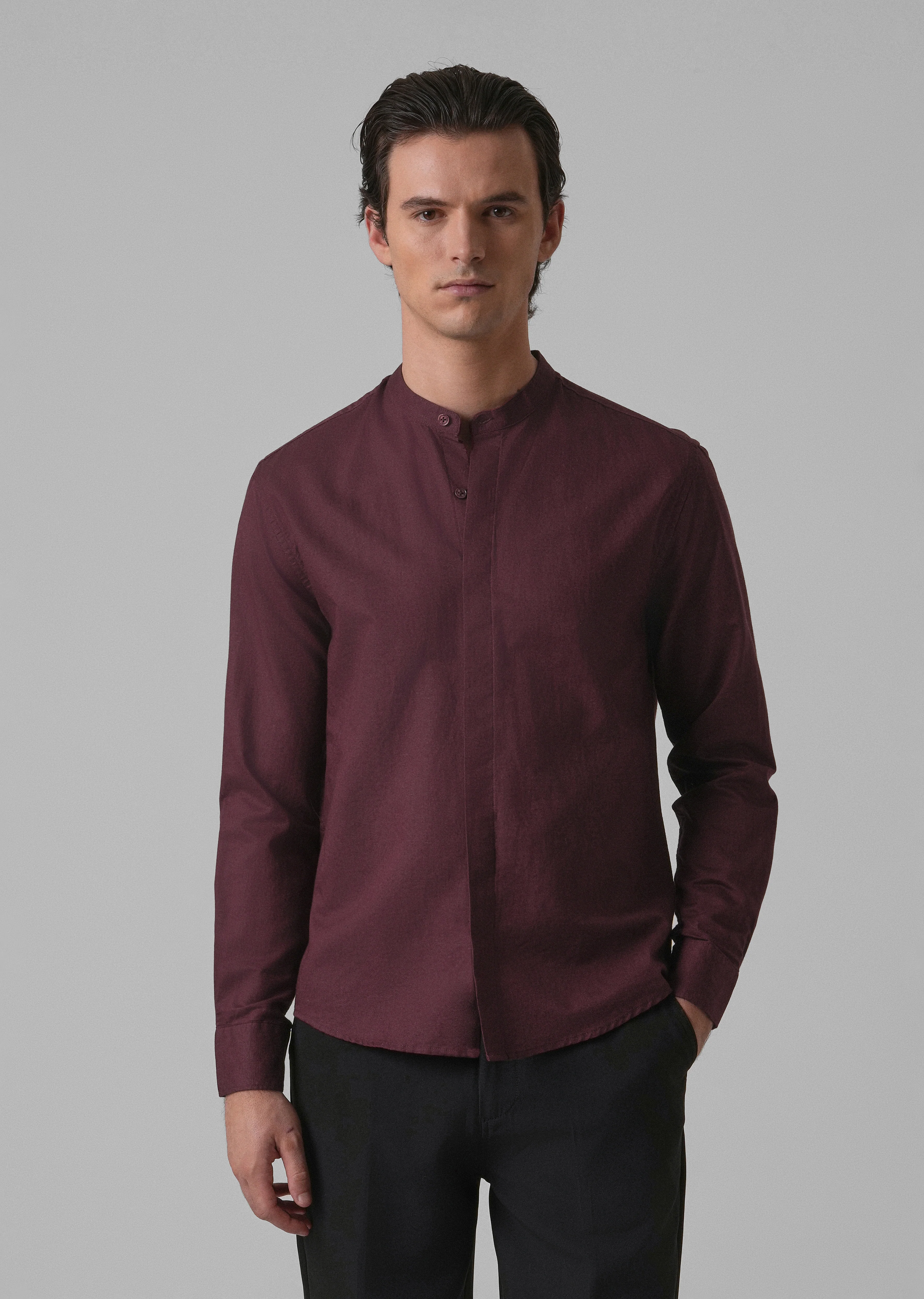 Wine Cotton Linen Shirt - Image 3