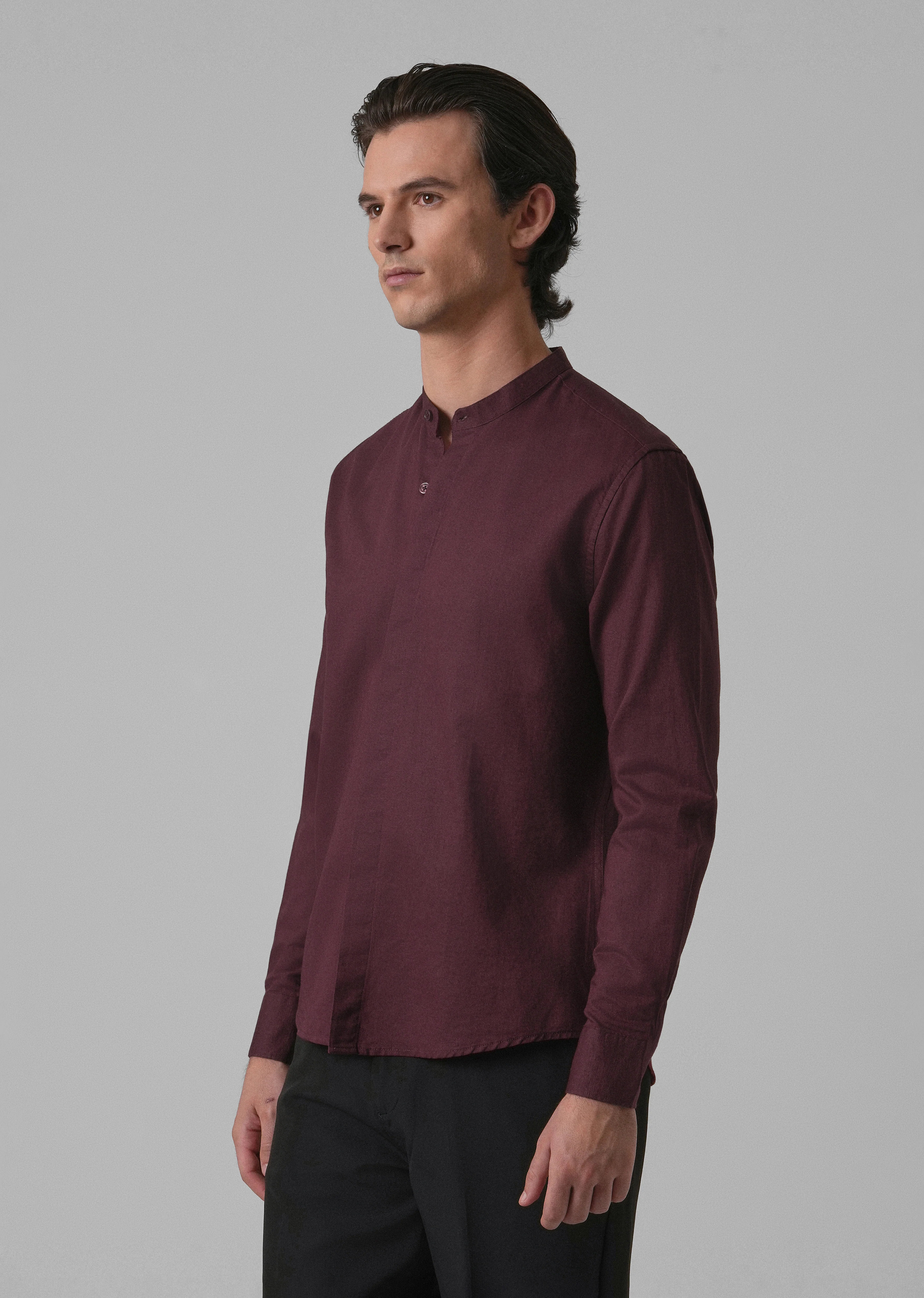 Wine Cotton Linen Shirt - Image 4