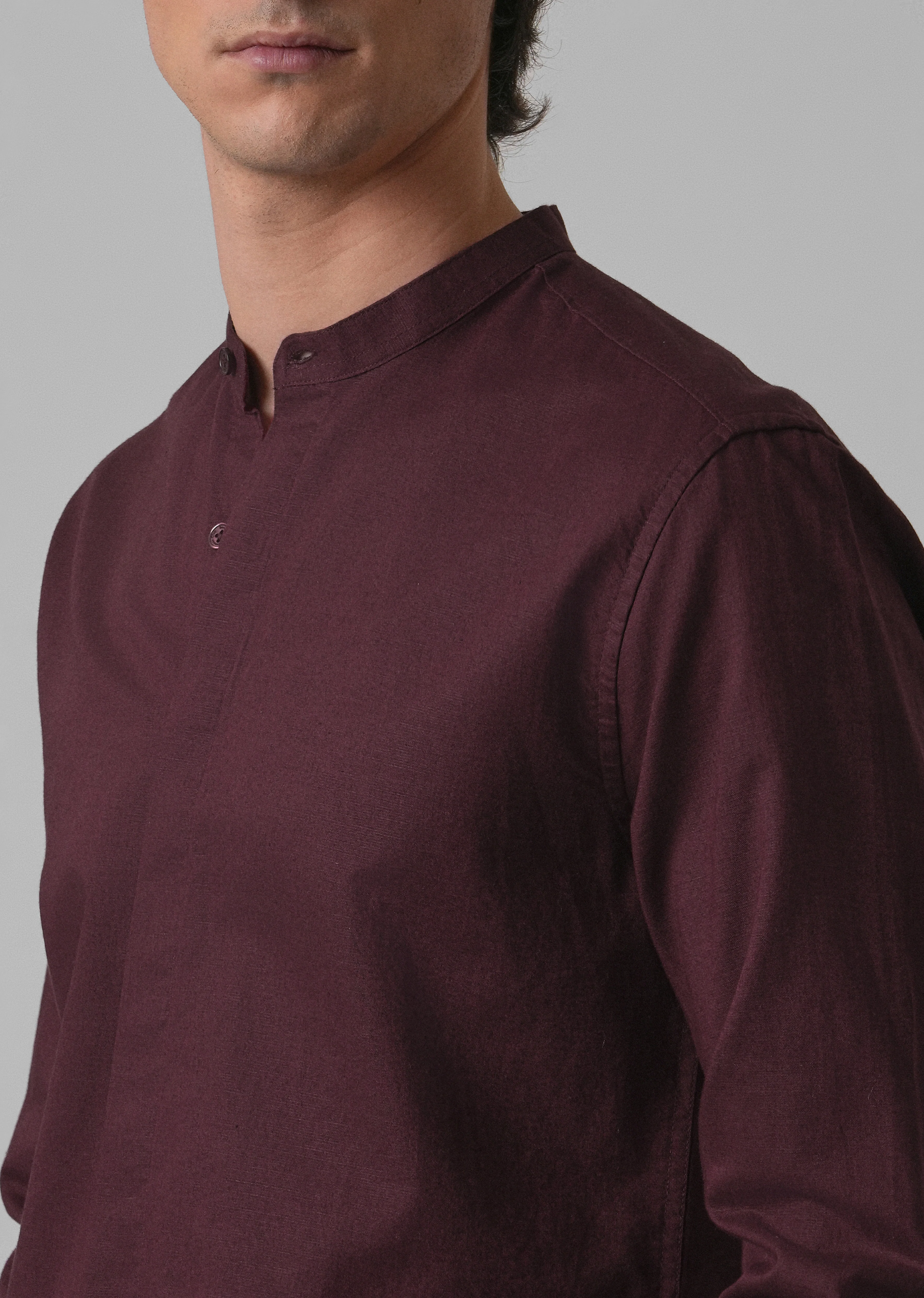 Wine Cotton Linen Shirt - Image 5