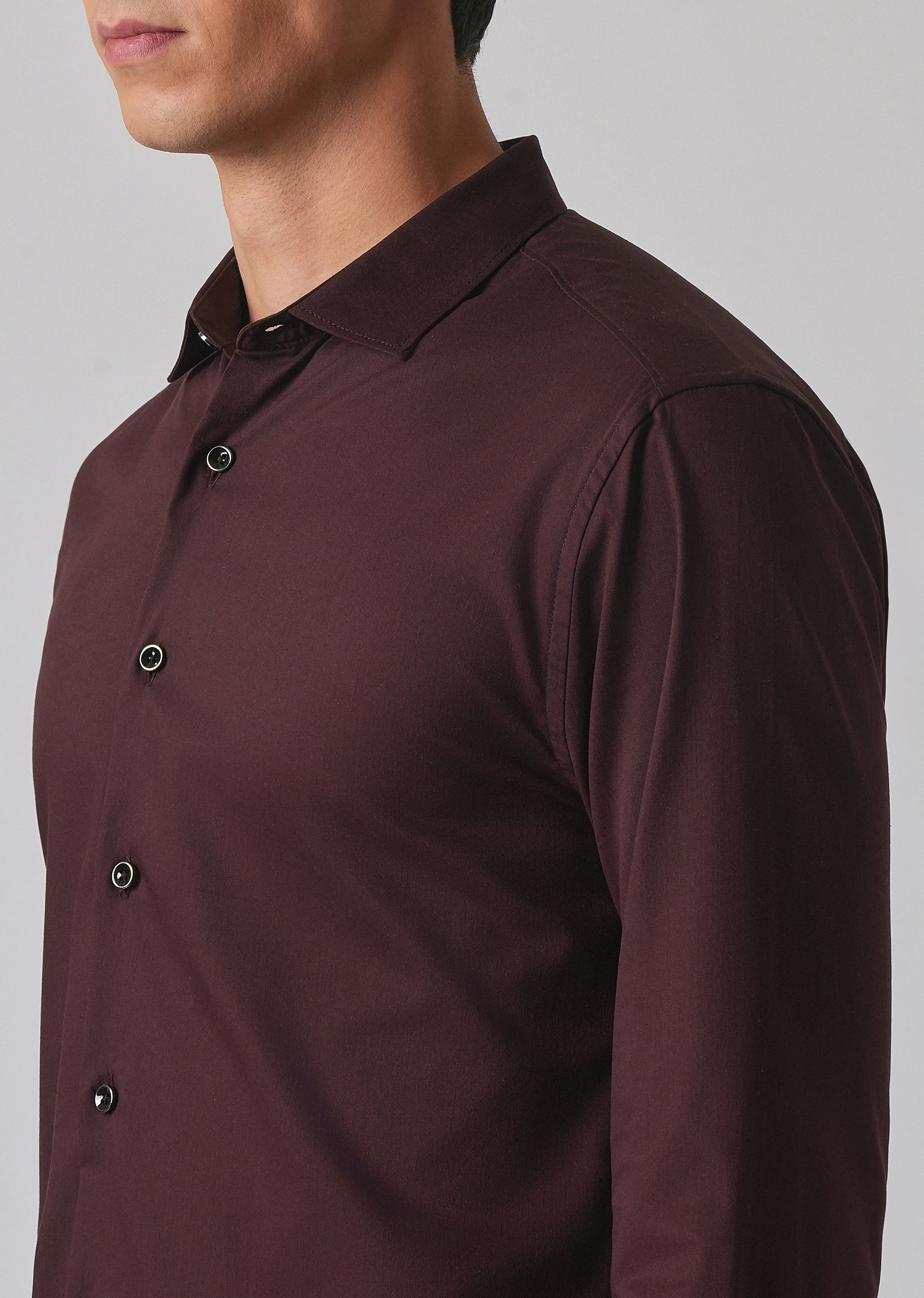 Wine Cotton Stretch Plain Shirt - Image 5