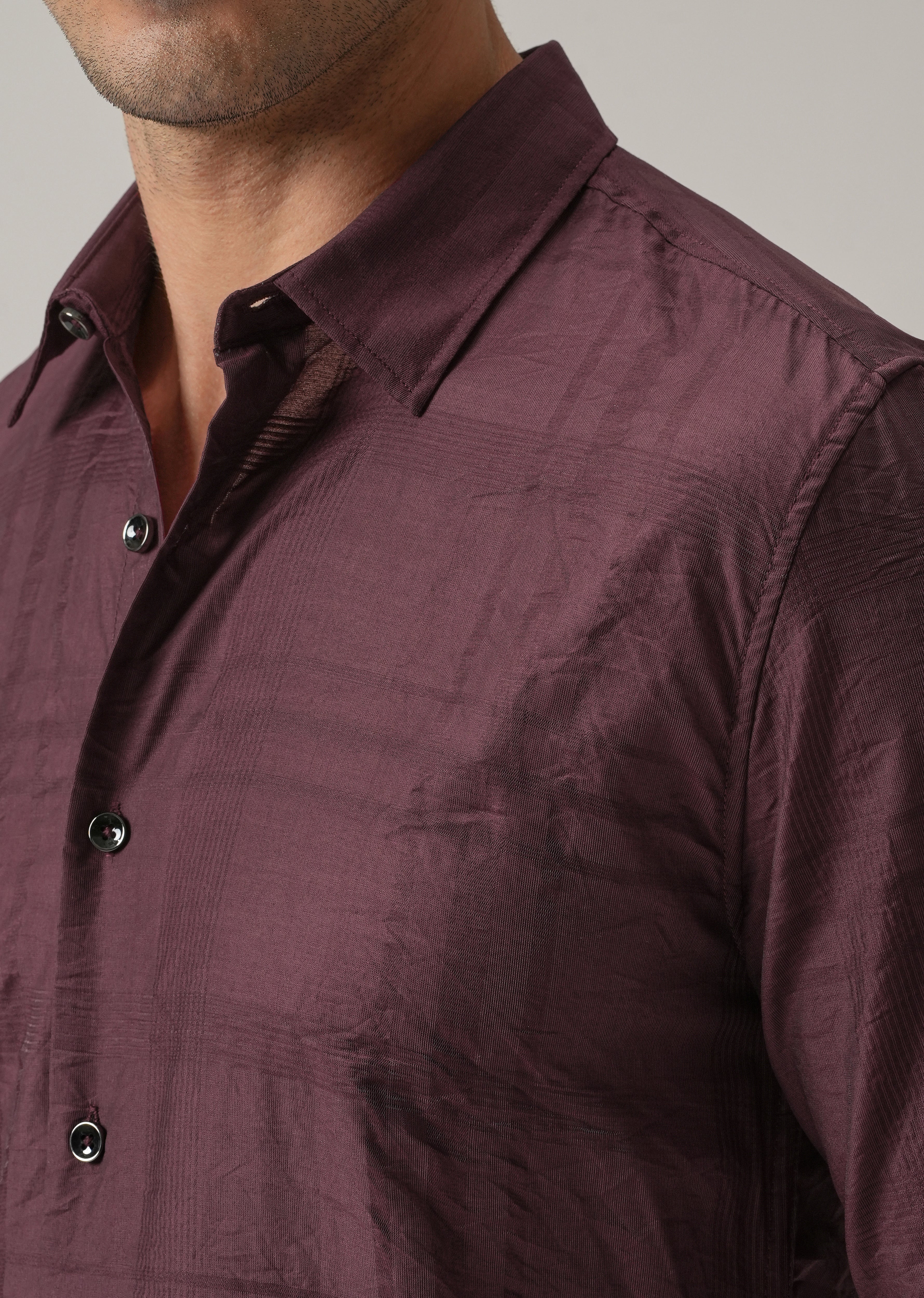 Wine Crinkled Self Stripe Shirt - Image 5