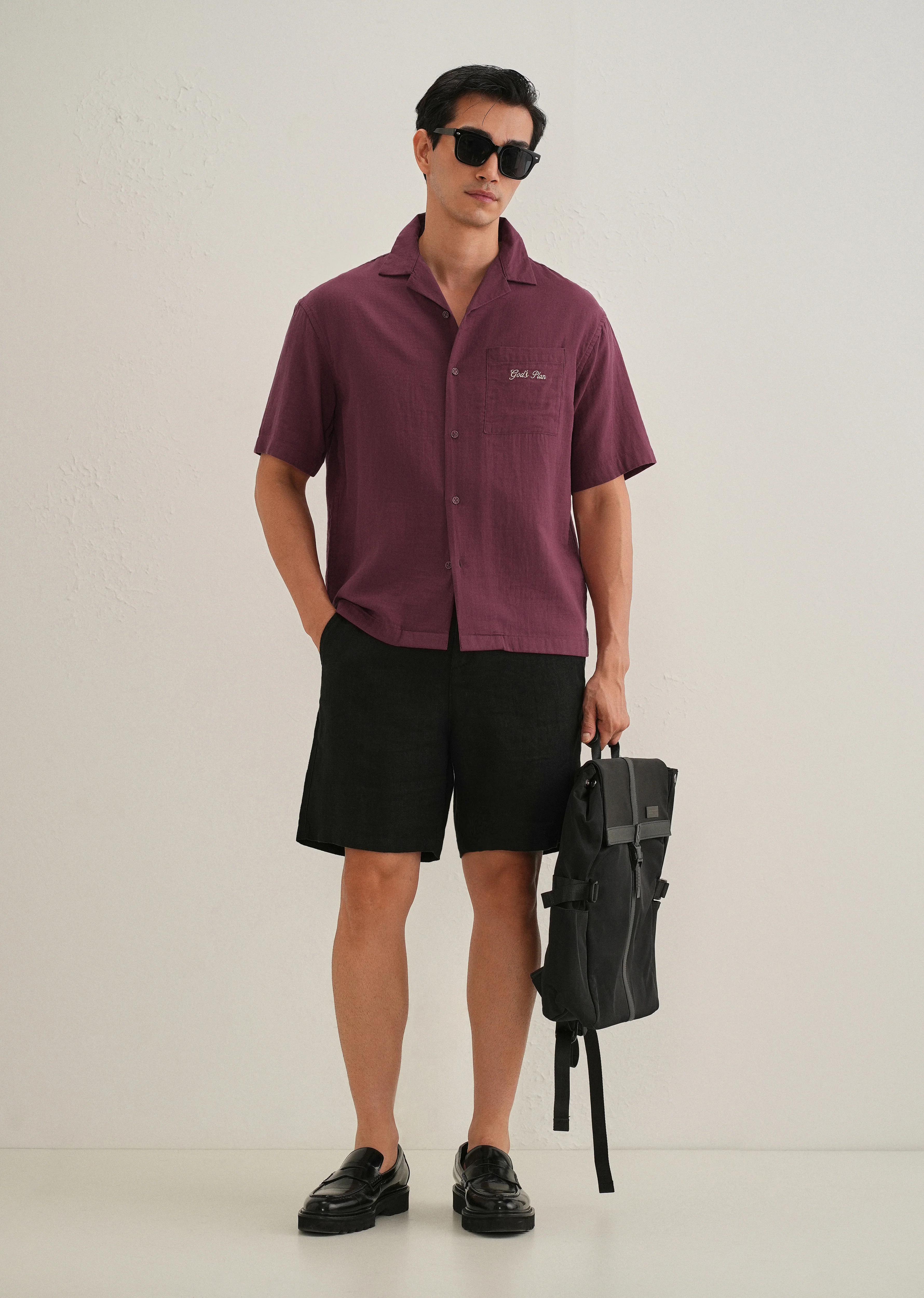 Wine Embroidered Double Cloth Cotton Shirt - Image 7