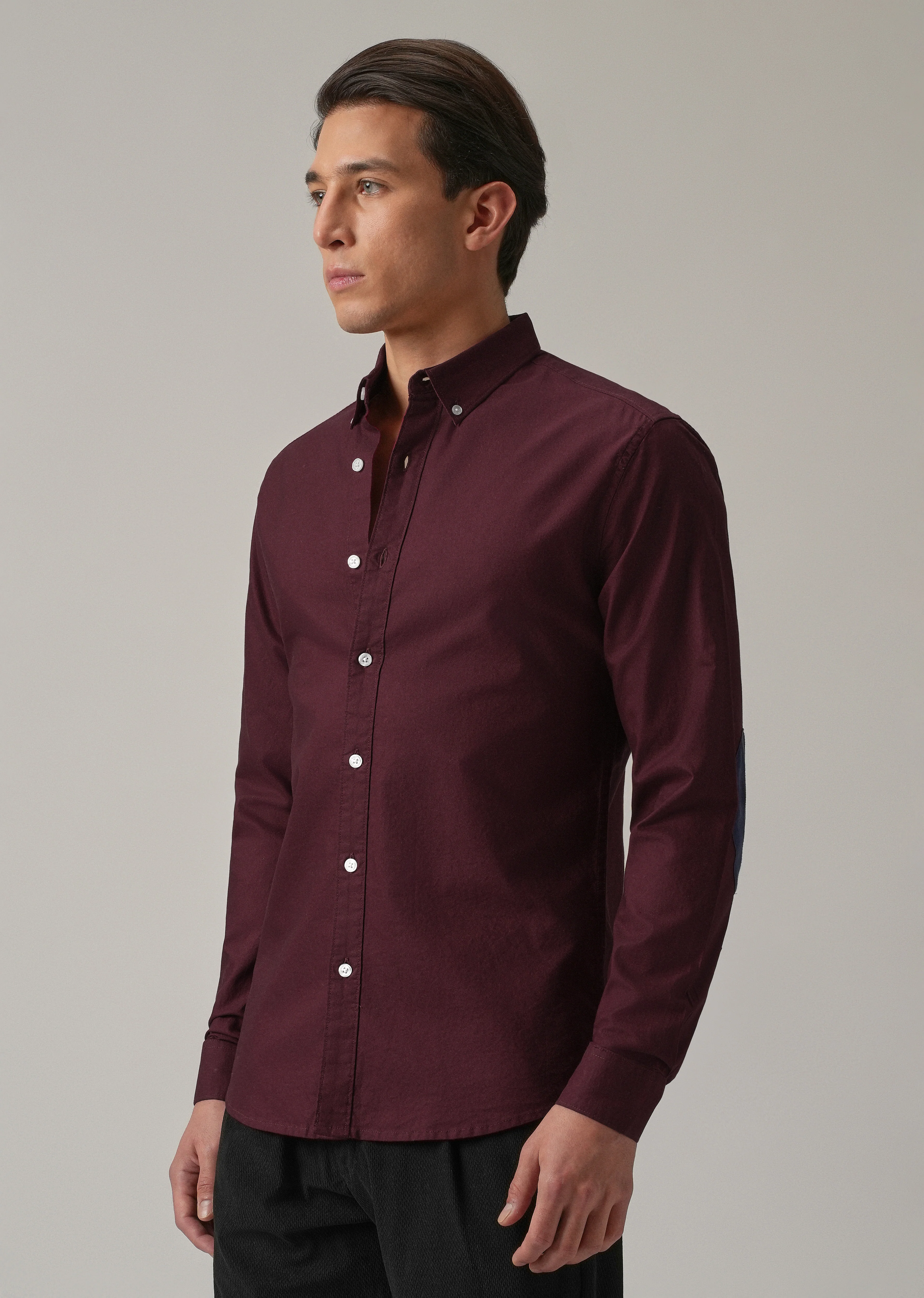 Wine Plain Elbow Patch Oxford Shirt - Image 5