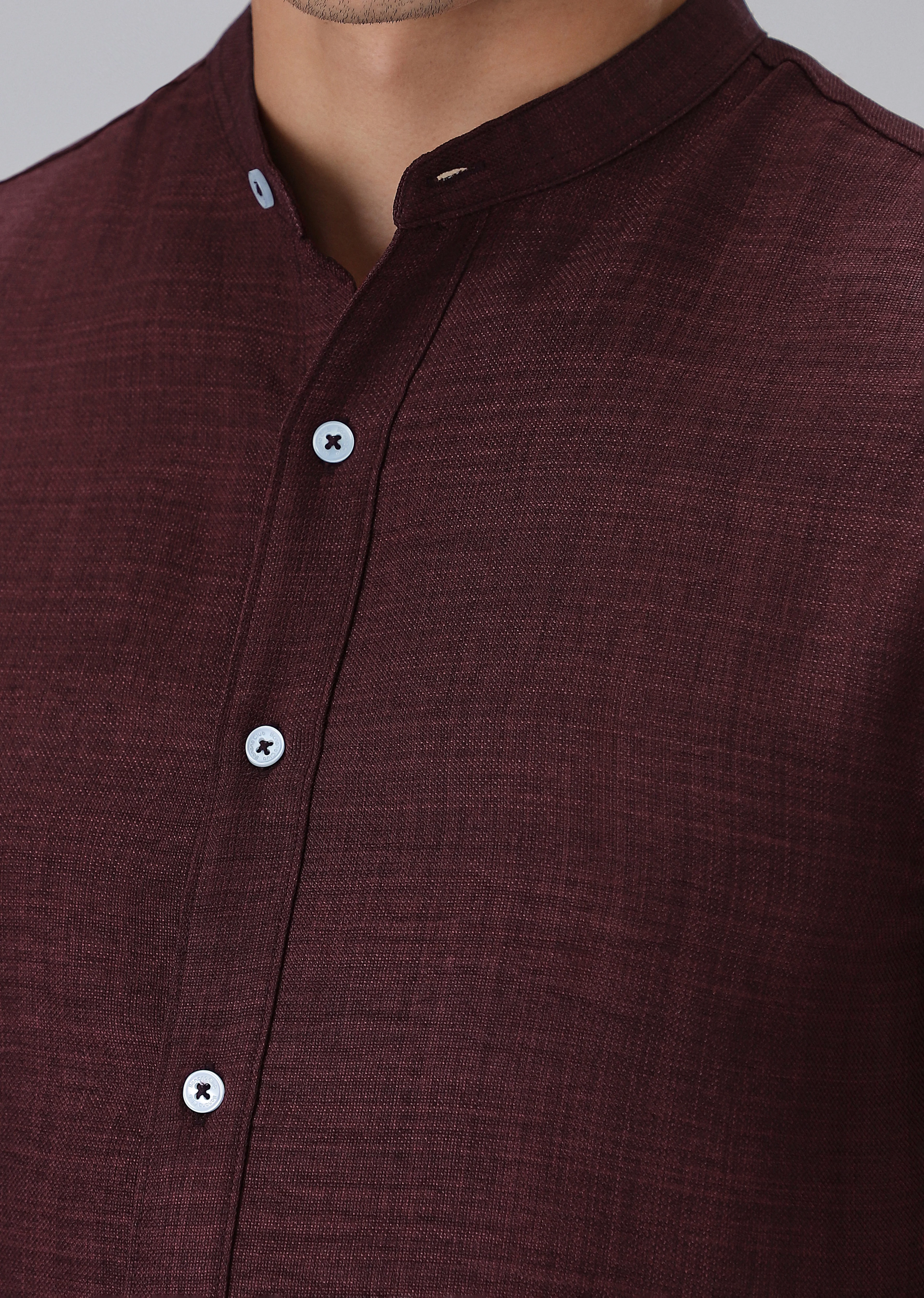 Wine Plain Mandarin Collar Shirt - Image 5