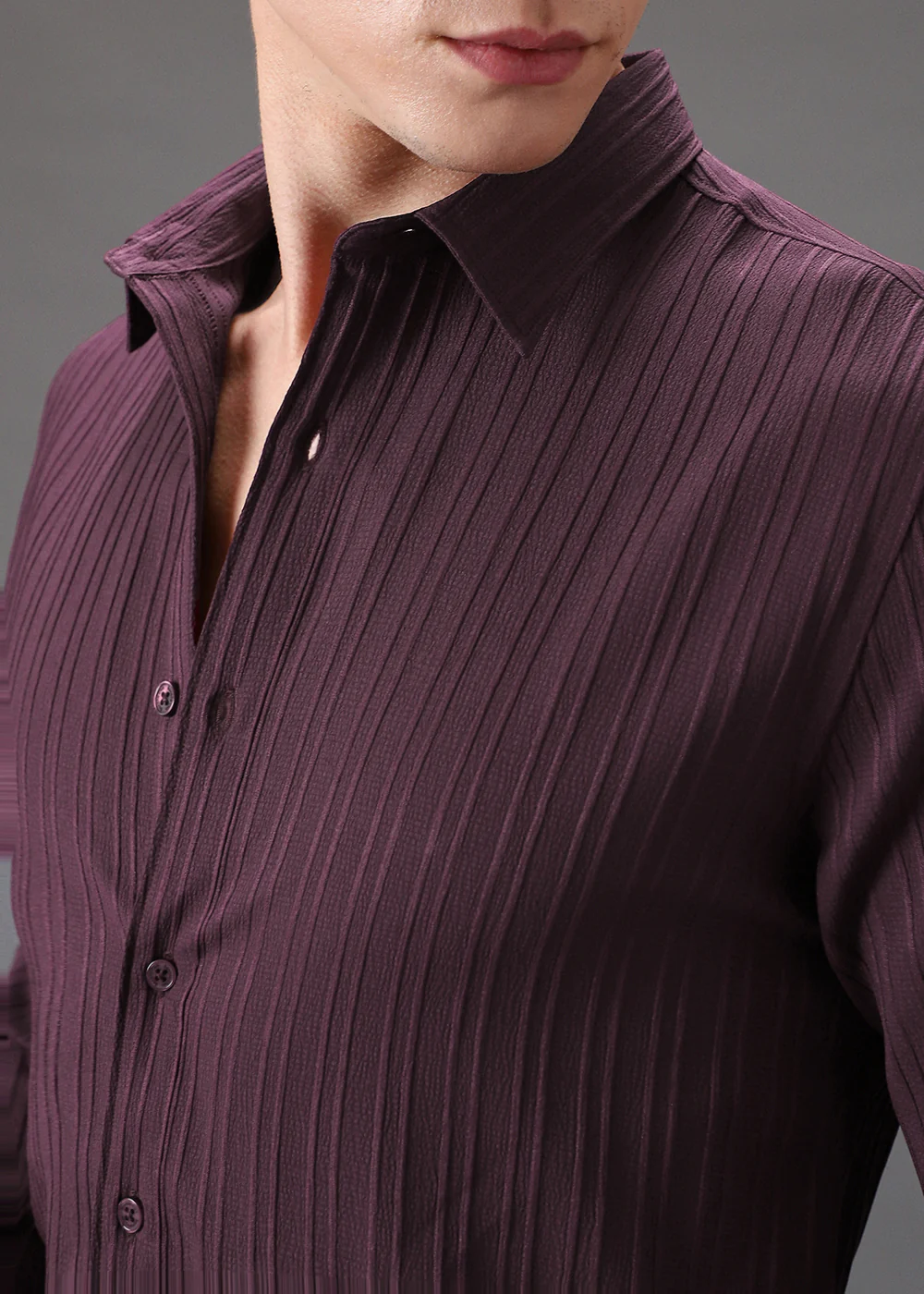 Wine Plain Self Striped Shirt - Image 2