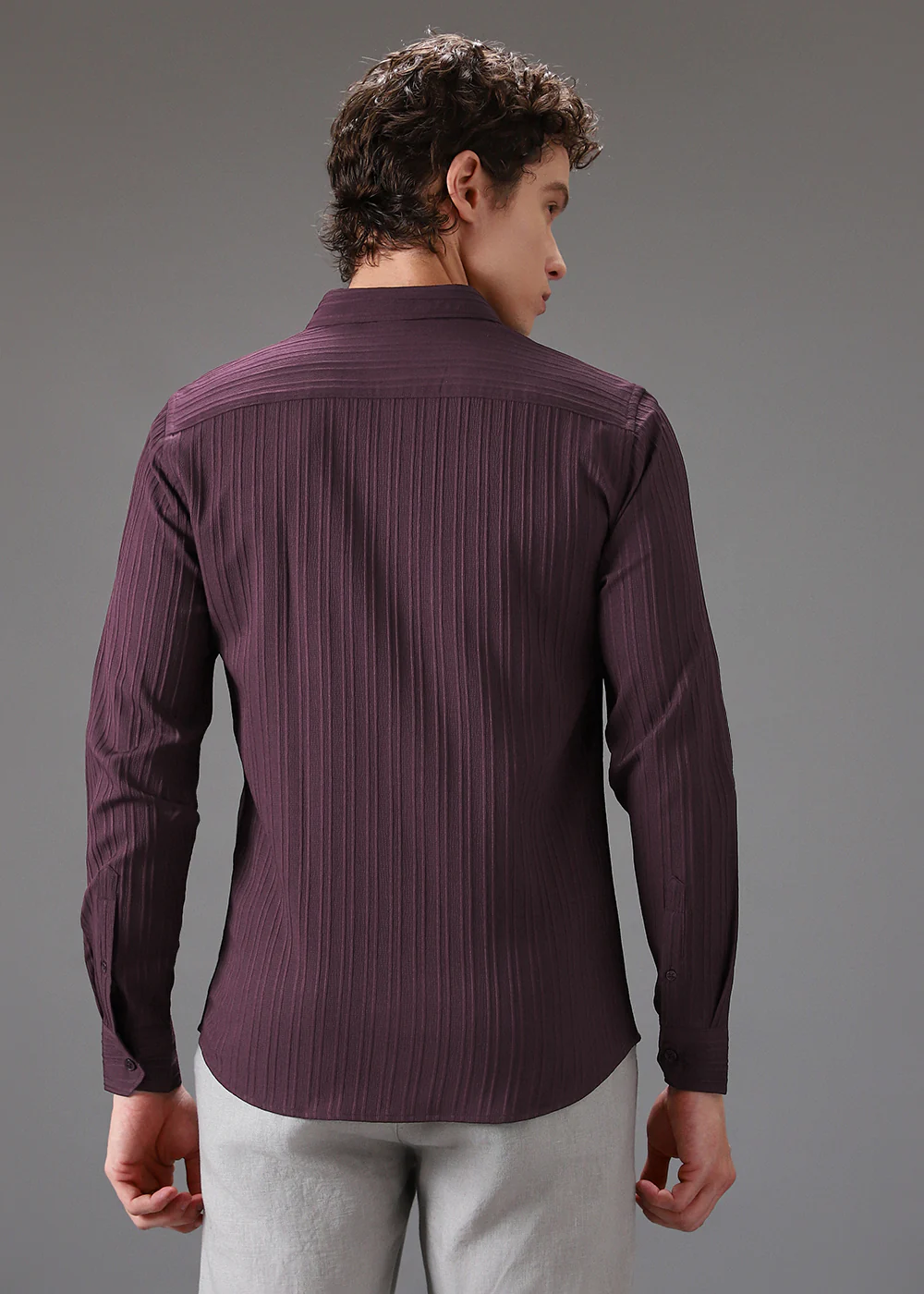 Wine Plain Self Striped Shirt - Image 3