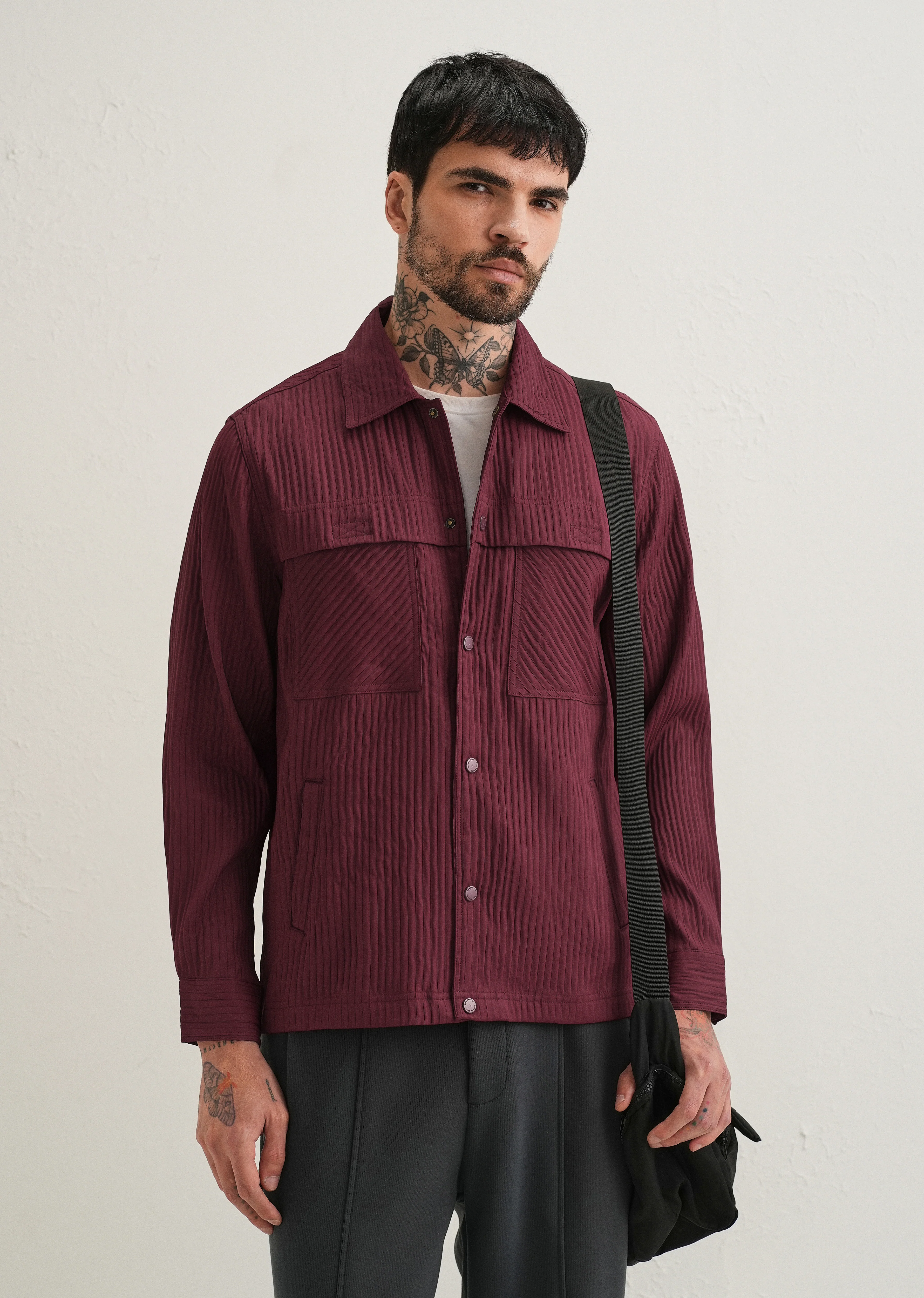 Wine Textured Utility Shacket - Image 2