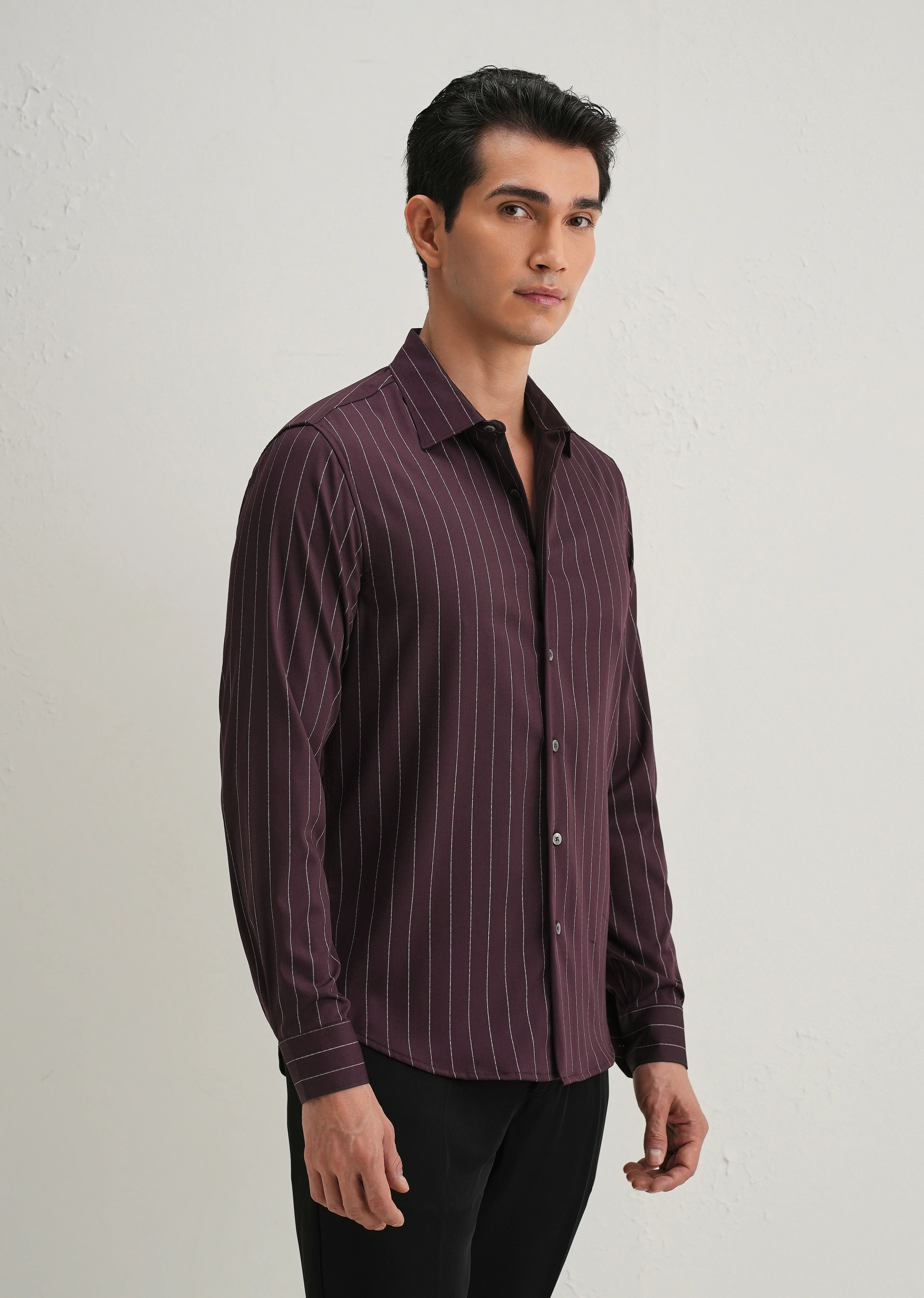 Wine Vertical Stripe Shirt - Image 6