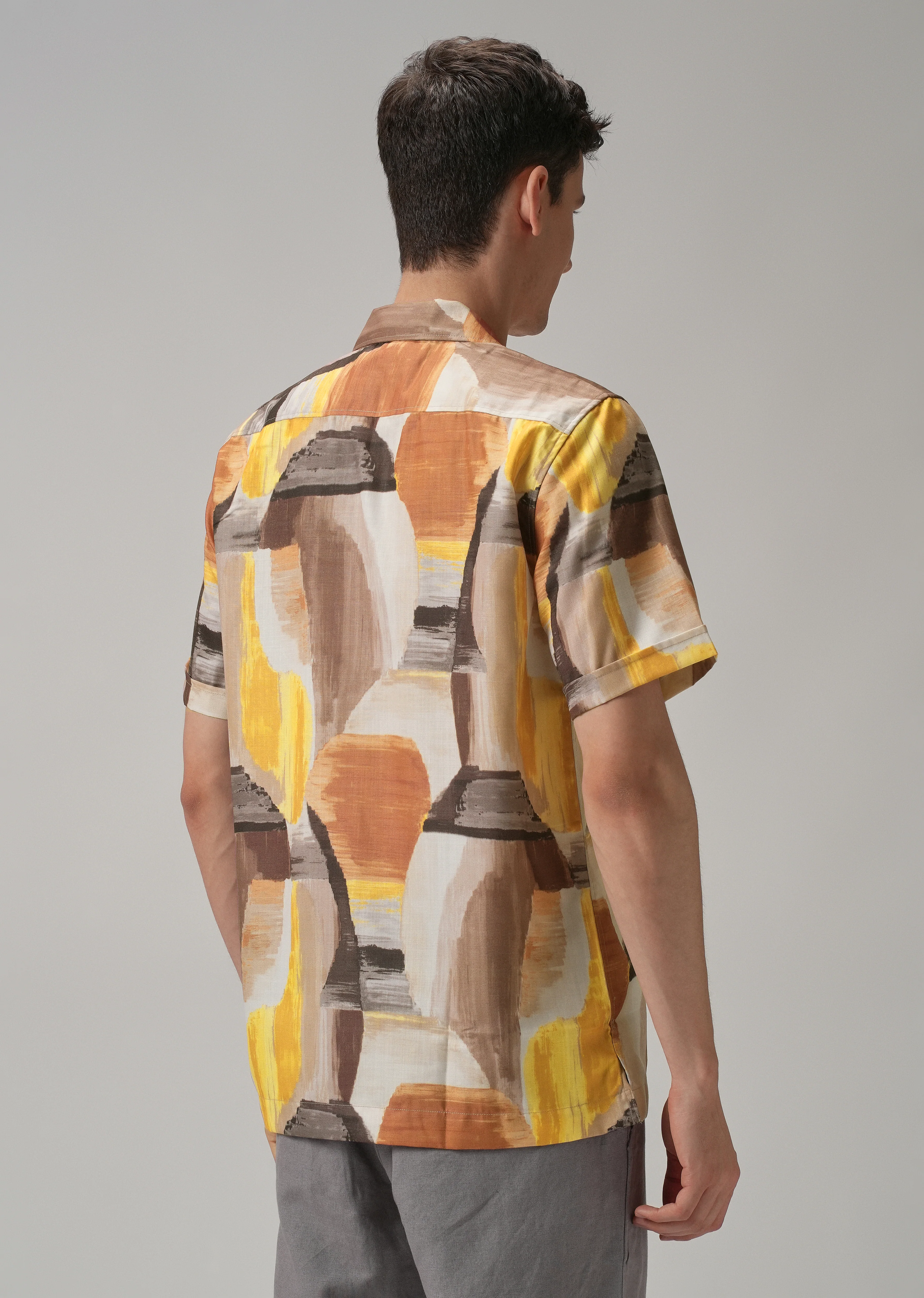 Yellow Abstract Half Sleeve Shirt - Image 2