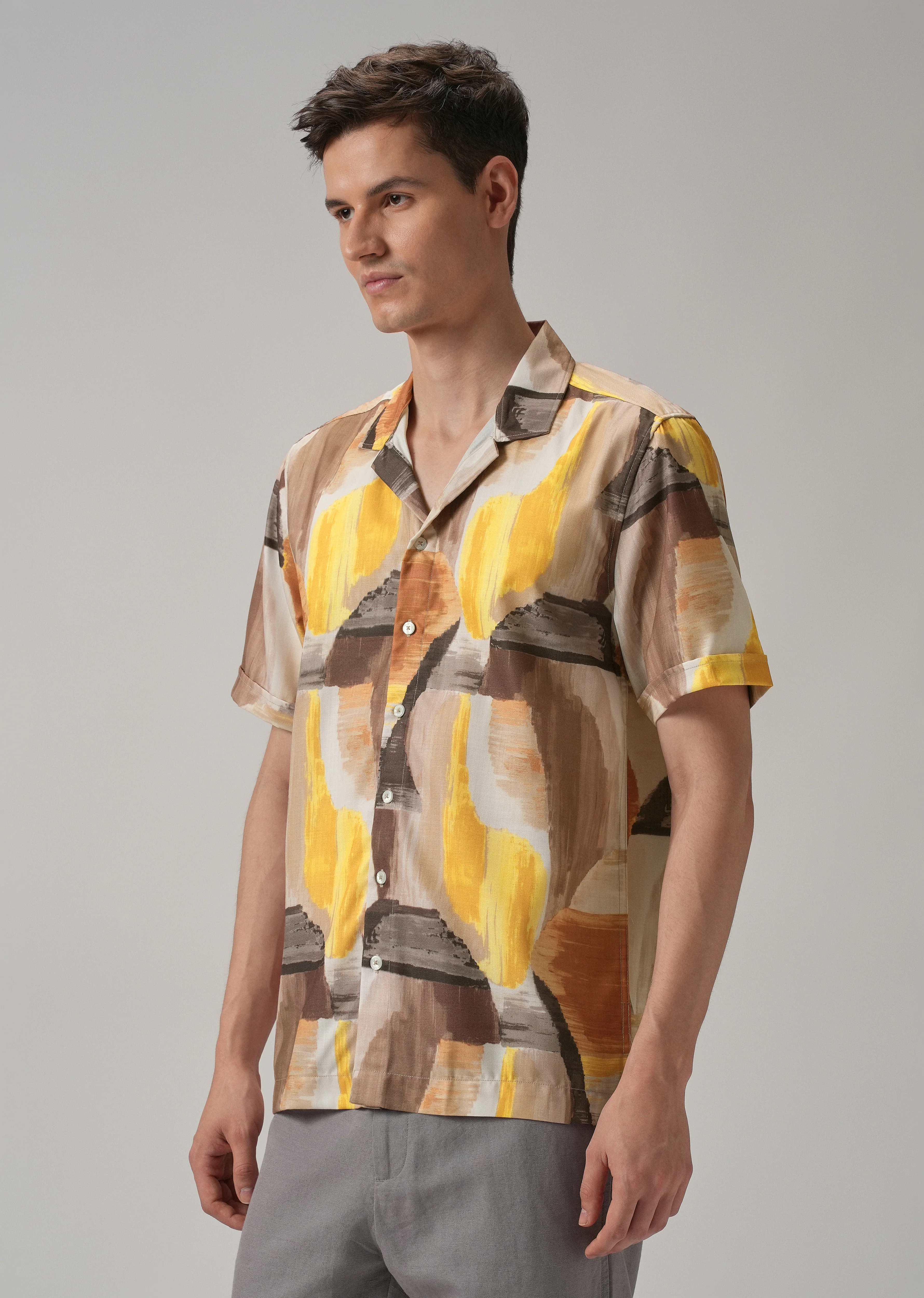 Yellow Abstract Half Sleeve Shirt - Image 4