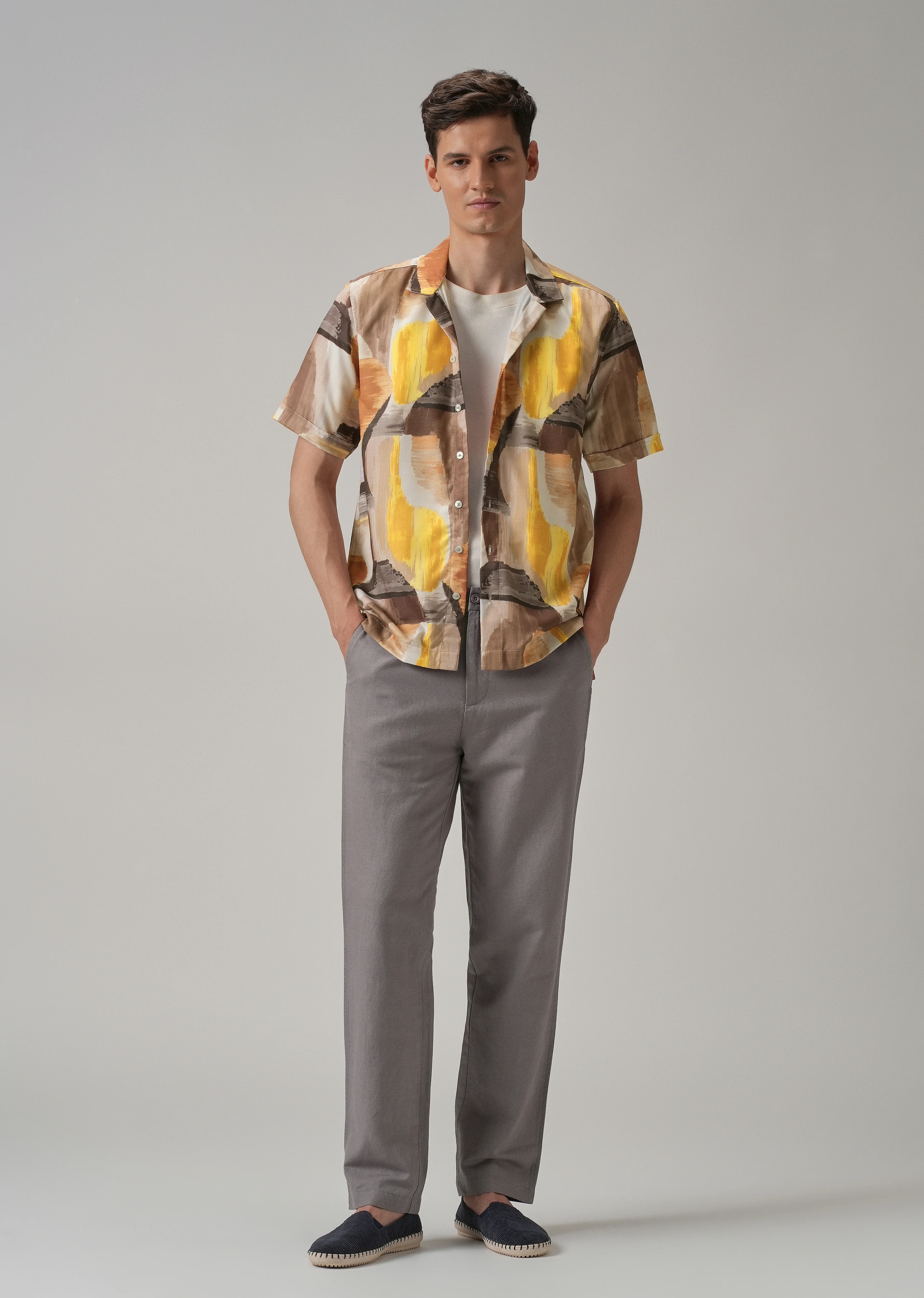 Yellow Abstract Half Sleeve Shirt - Image 6