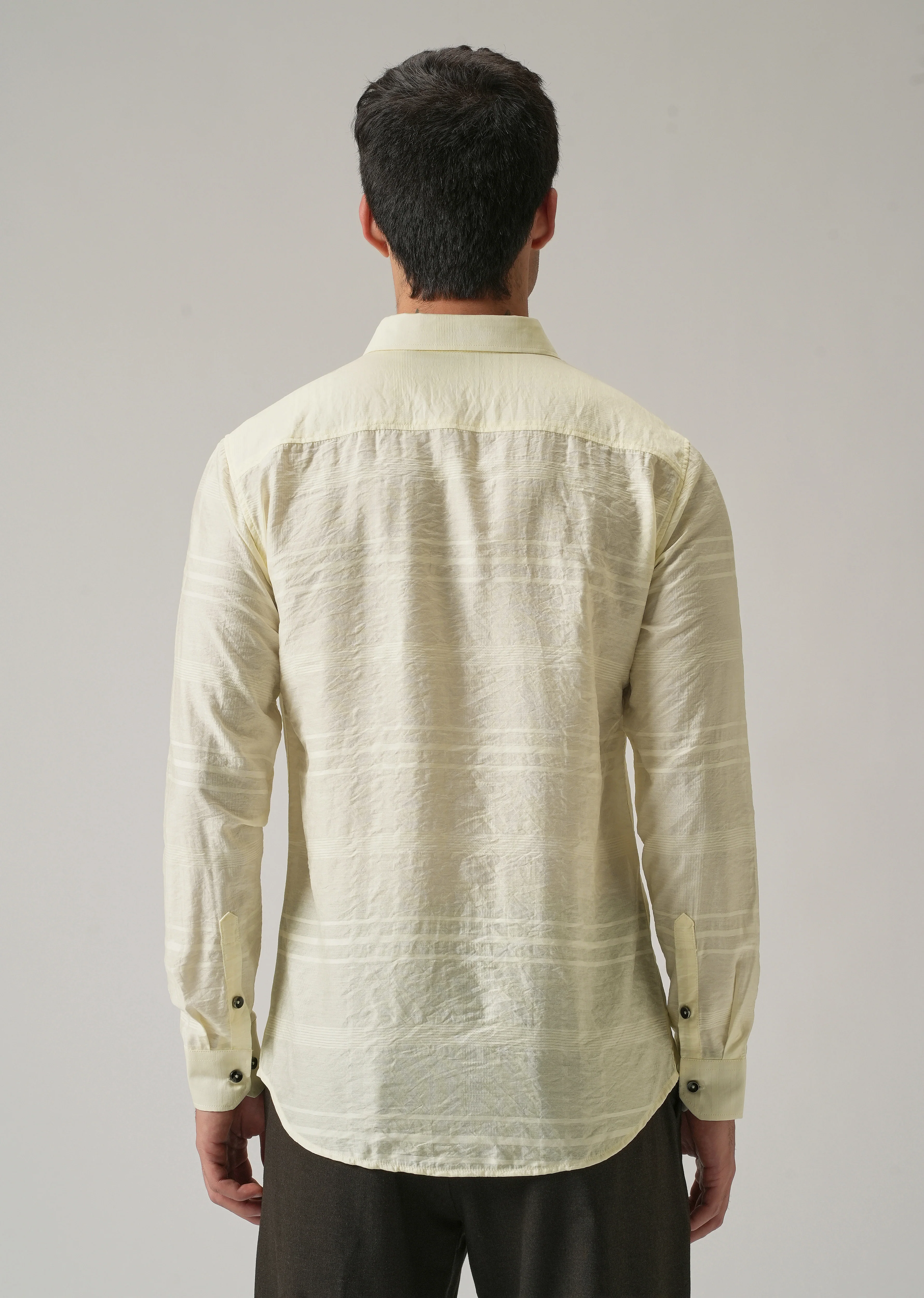Yellow Crinkled Self Stripe Shirt - Image 2