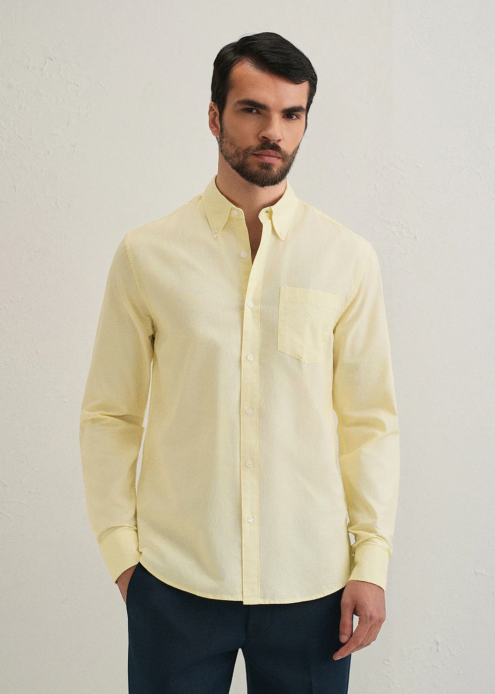Yellow Plain Cotton Oxford Shirt - Image 3