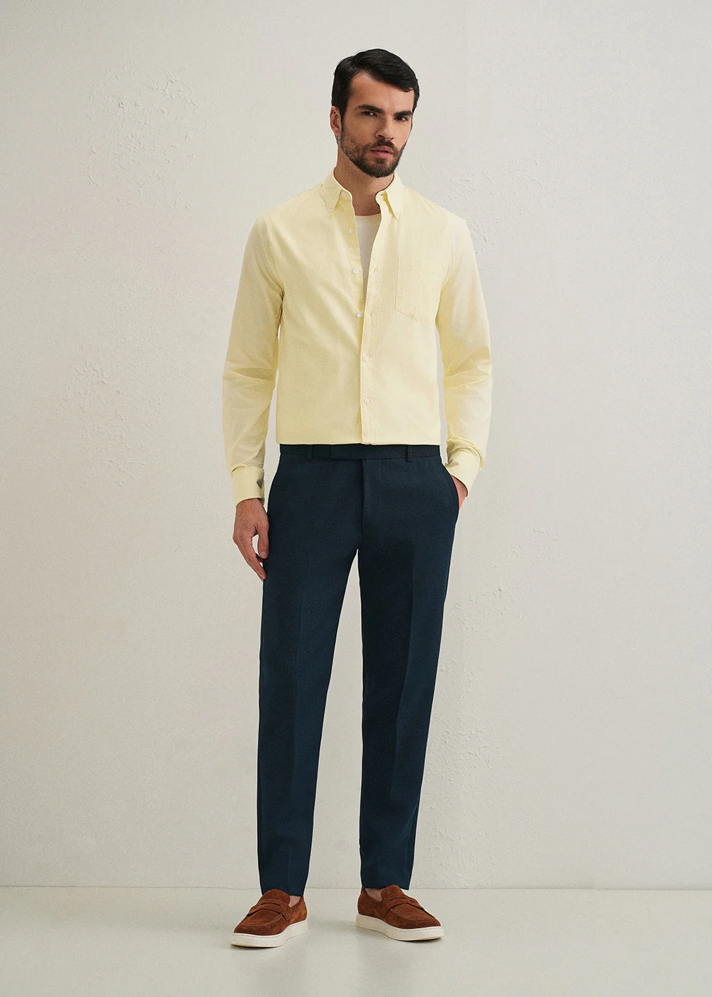 Yellow Plain Cotton Oxford Shirt - Image 6