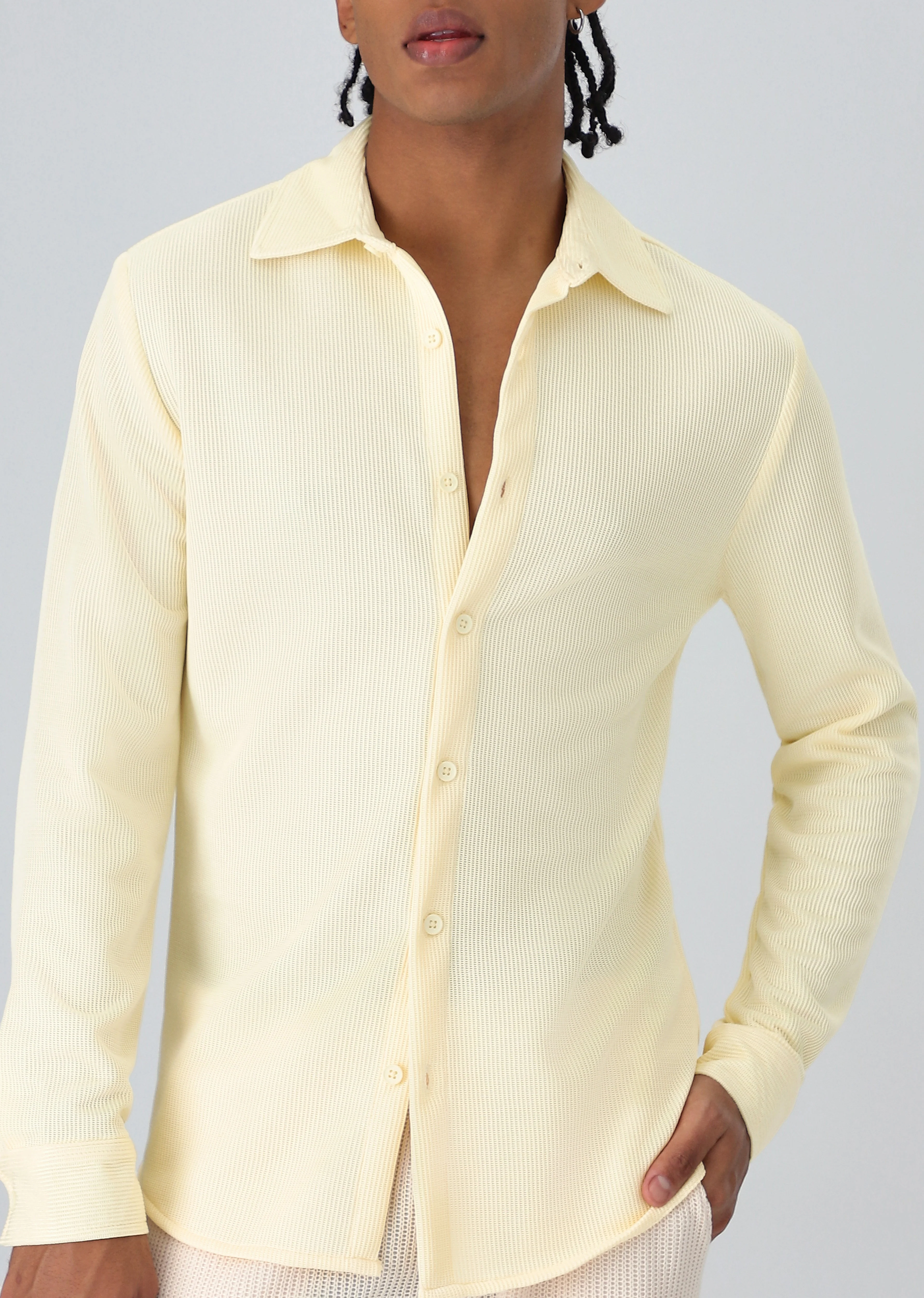 Yellow Plain Knitted Shirt - Image 7