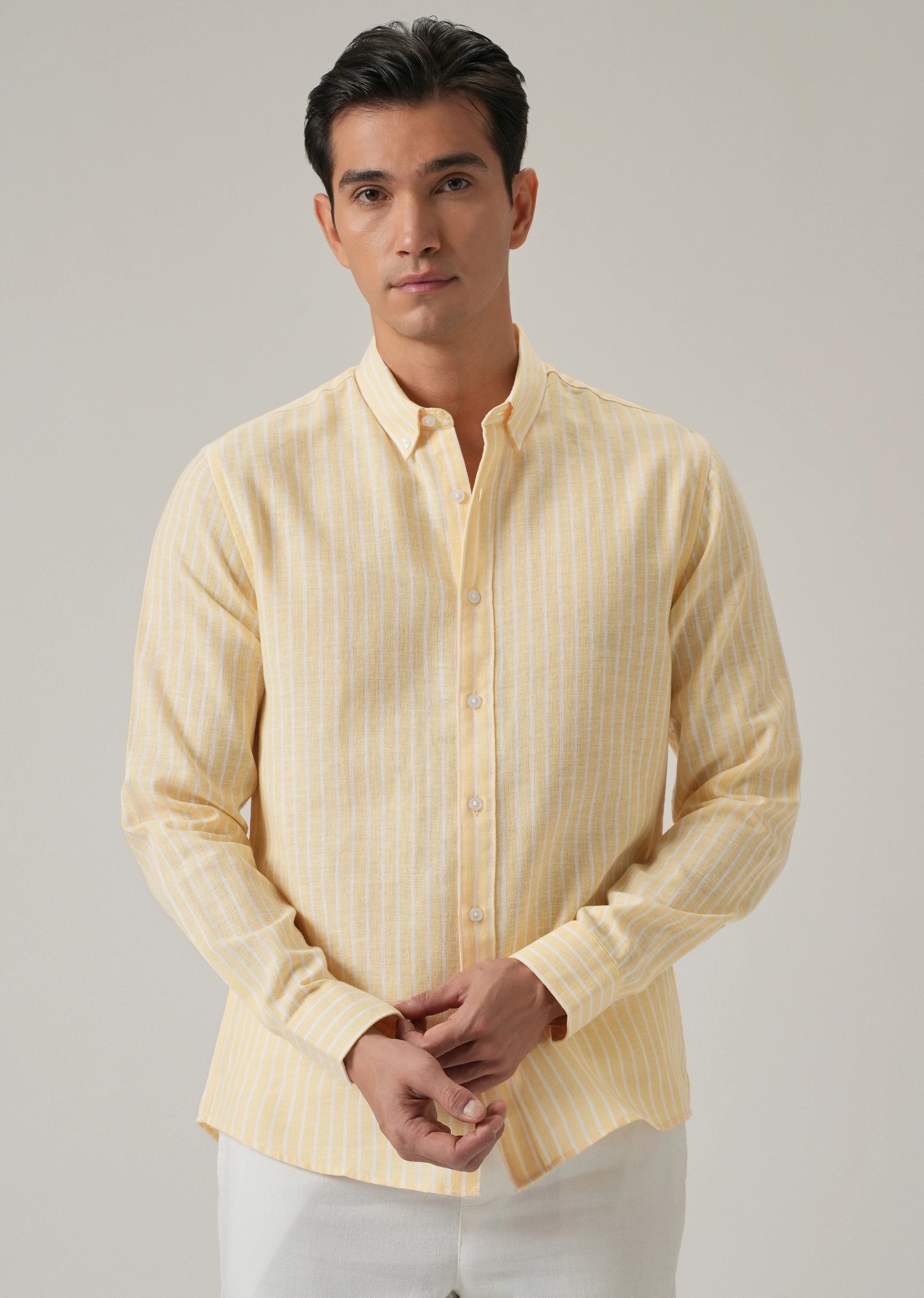 Yellow Stripe Linen Shirt - Image 3