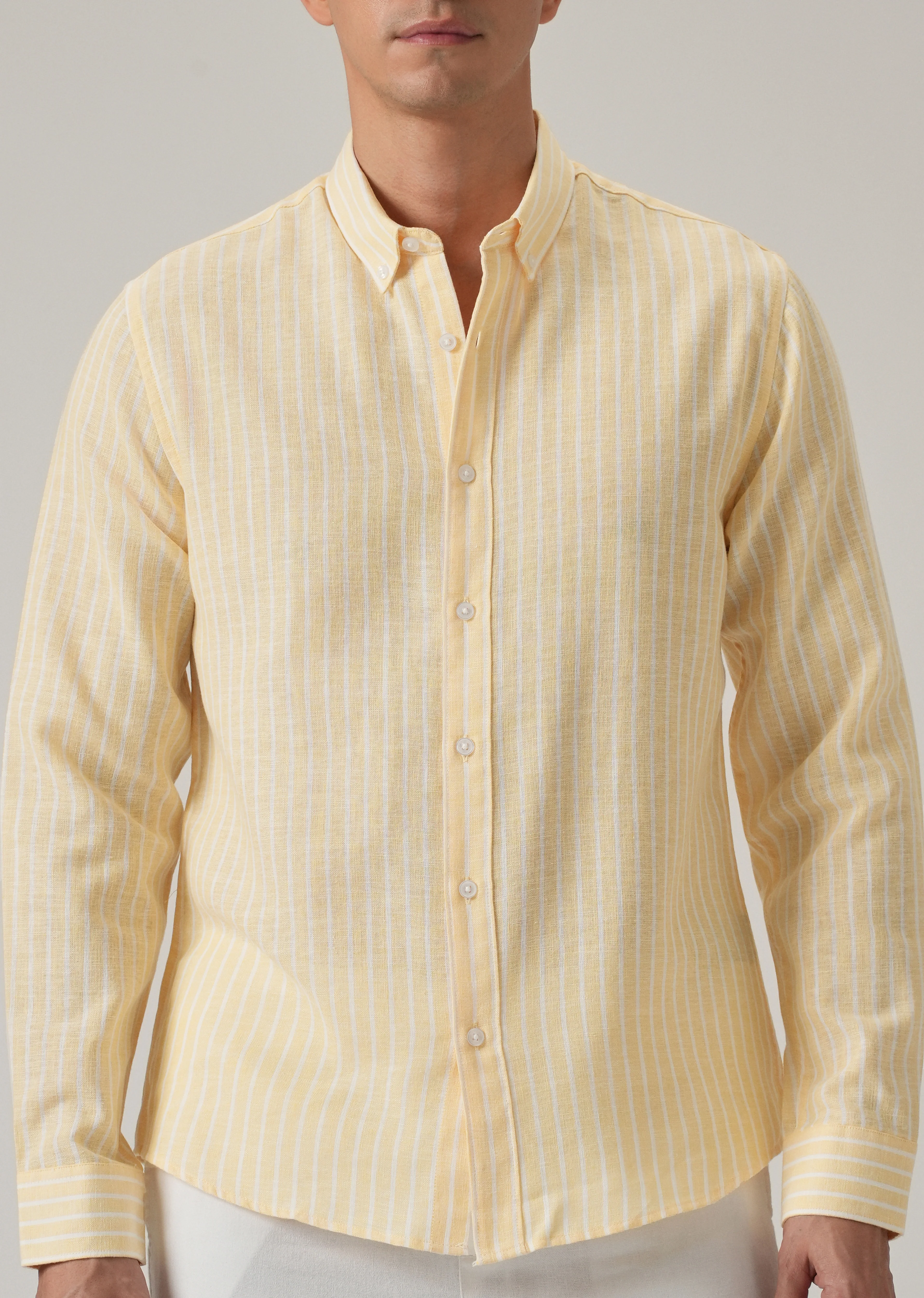 Yellow Stripe Linen Shirt - Image 7