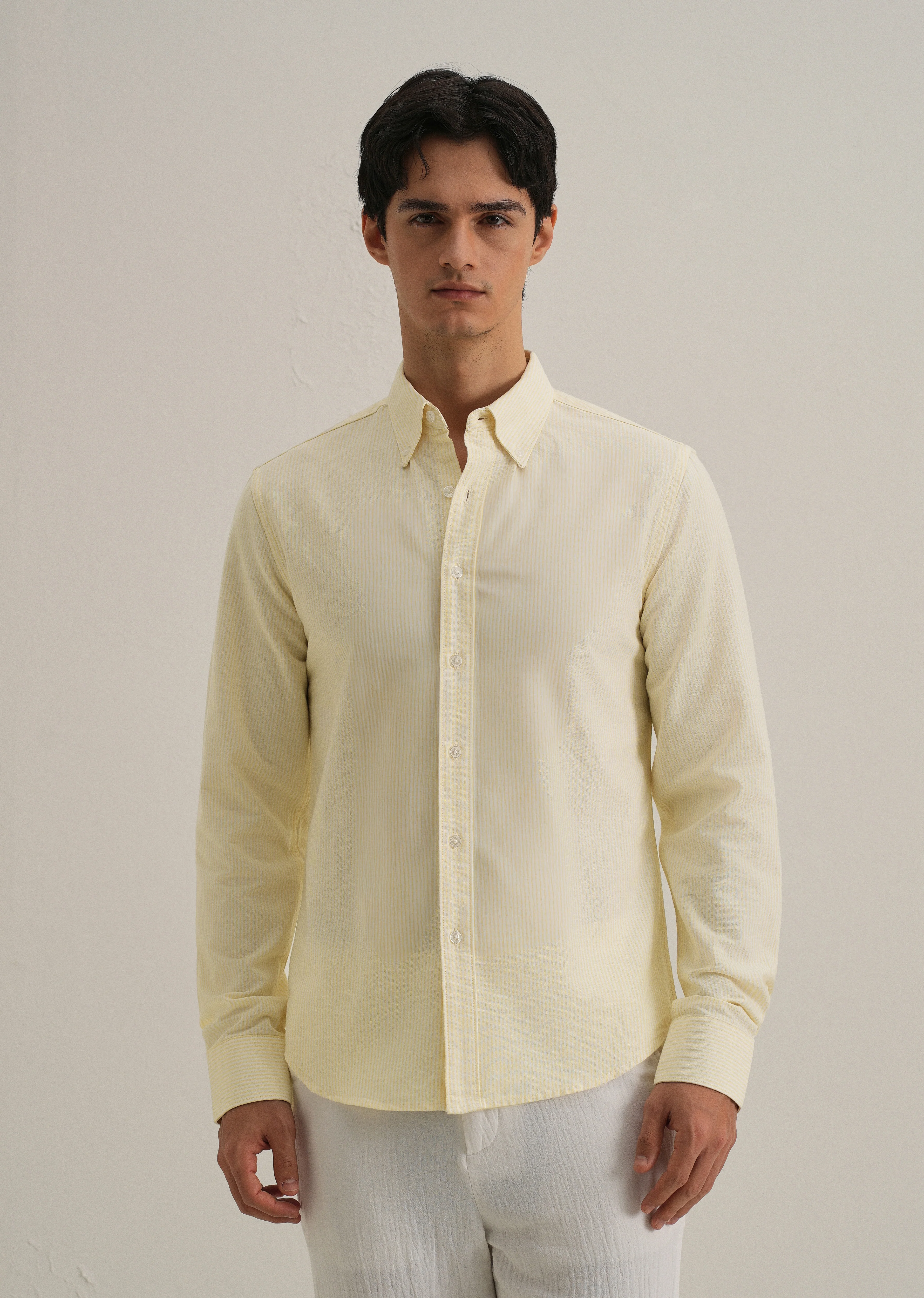 Yellow Vertical Striped Cotton Shirt - Image 4