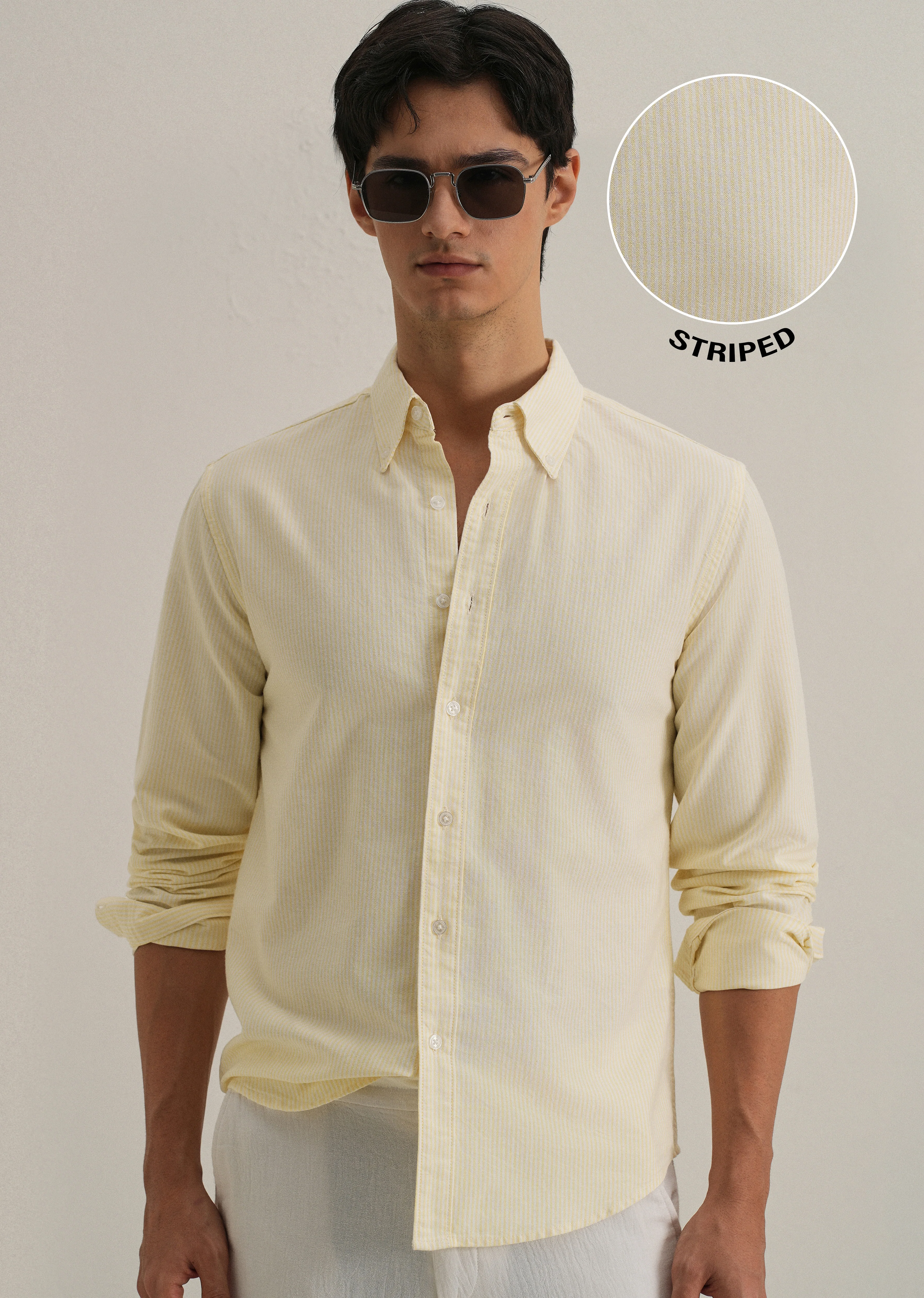 Yellow Vertical Striped Cotton Shirt - Image 7